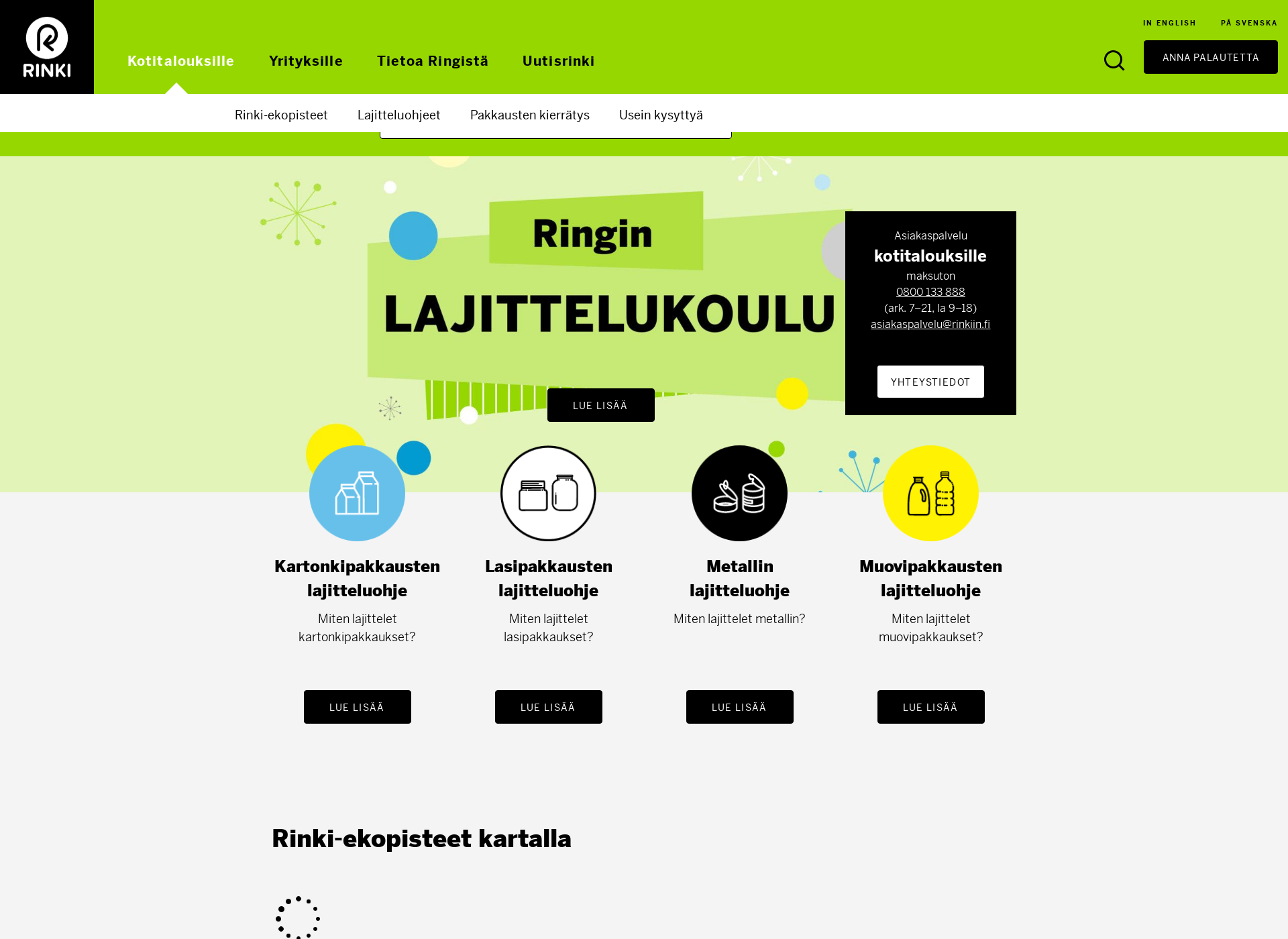Skärmdump för suomenpakkauskierratys.fi