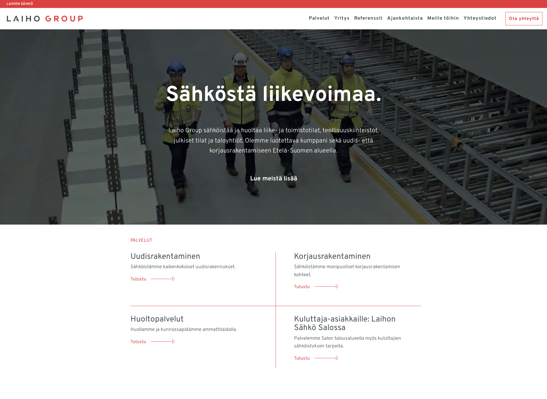 Skärmdump för suomensahkohuolto.fi