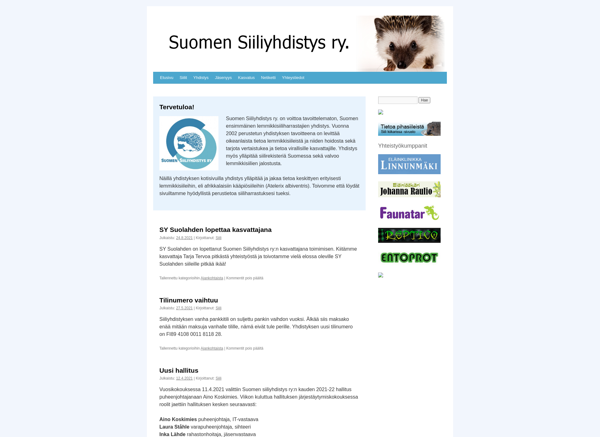 Skärmdump för suomensiiliyhdistys.fi