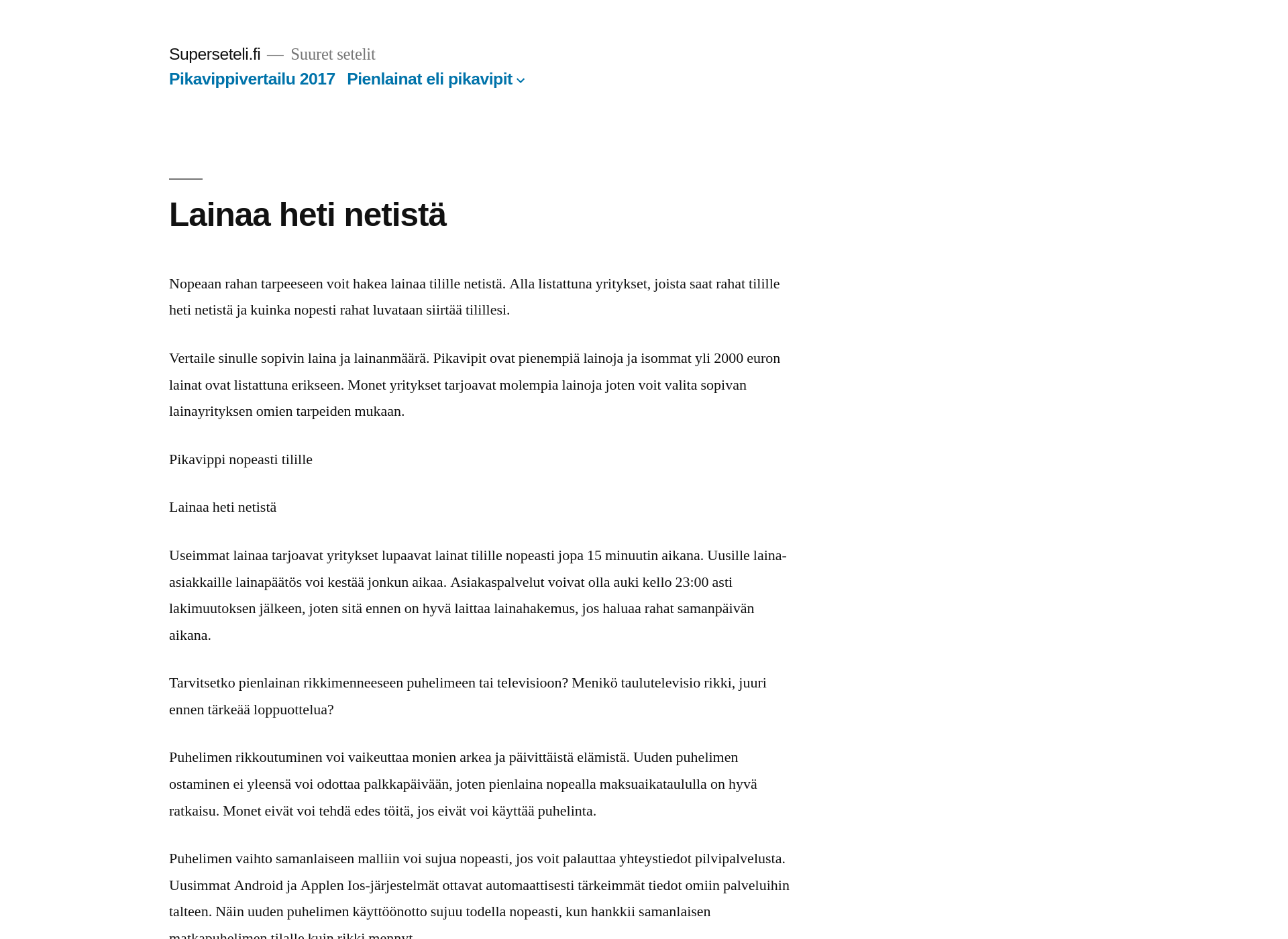 Skärmdump för superseteli.fi