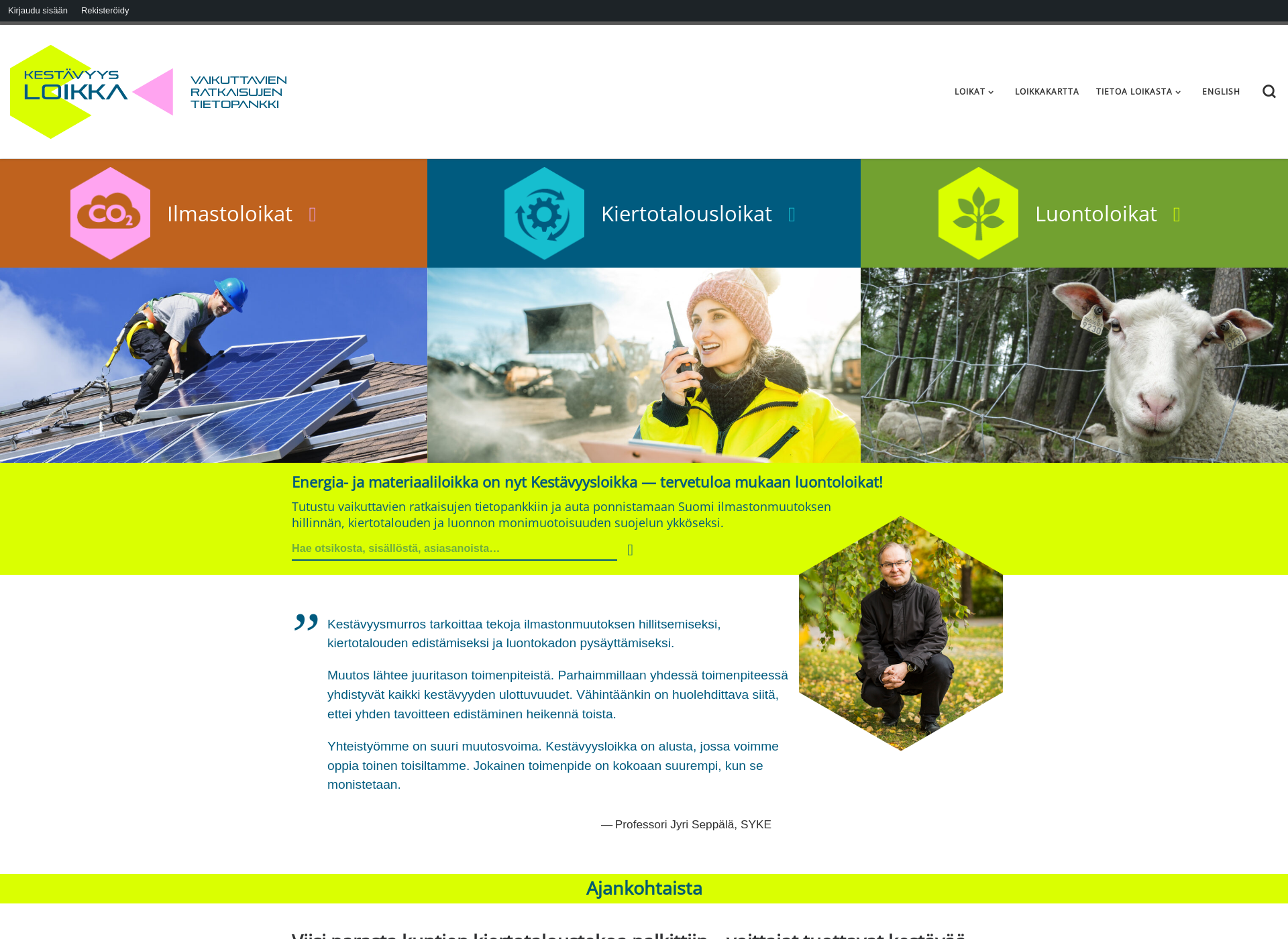 Skärmdump för sustainabilityleap.fi