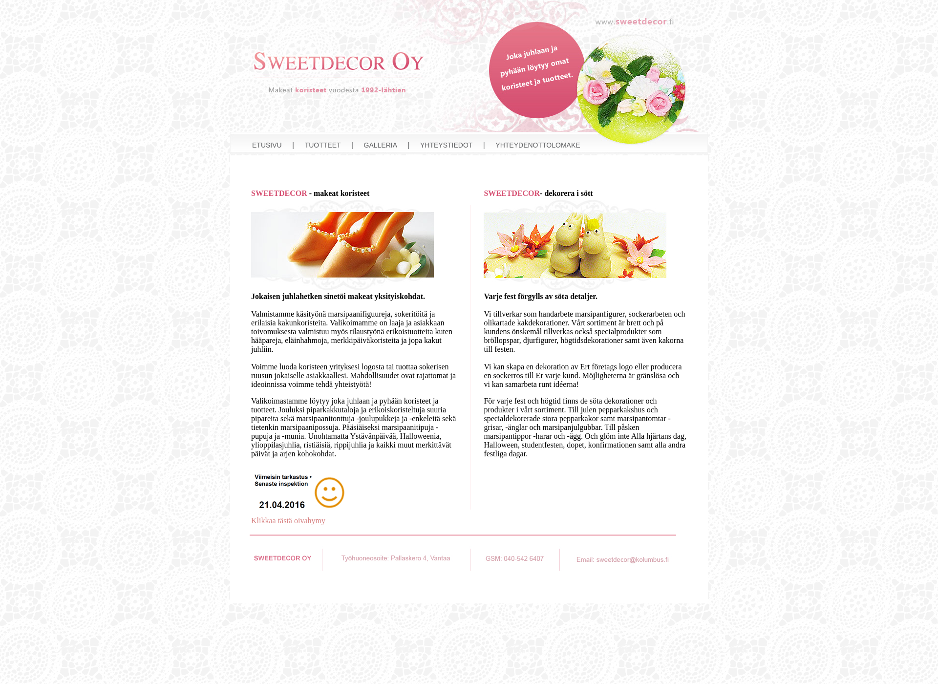Skärmdump för sweetdecor.fi