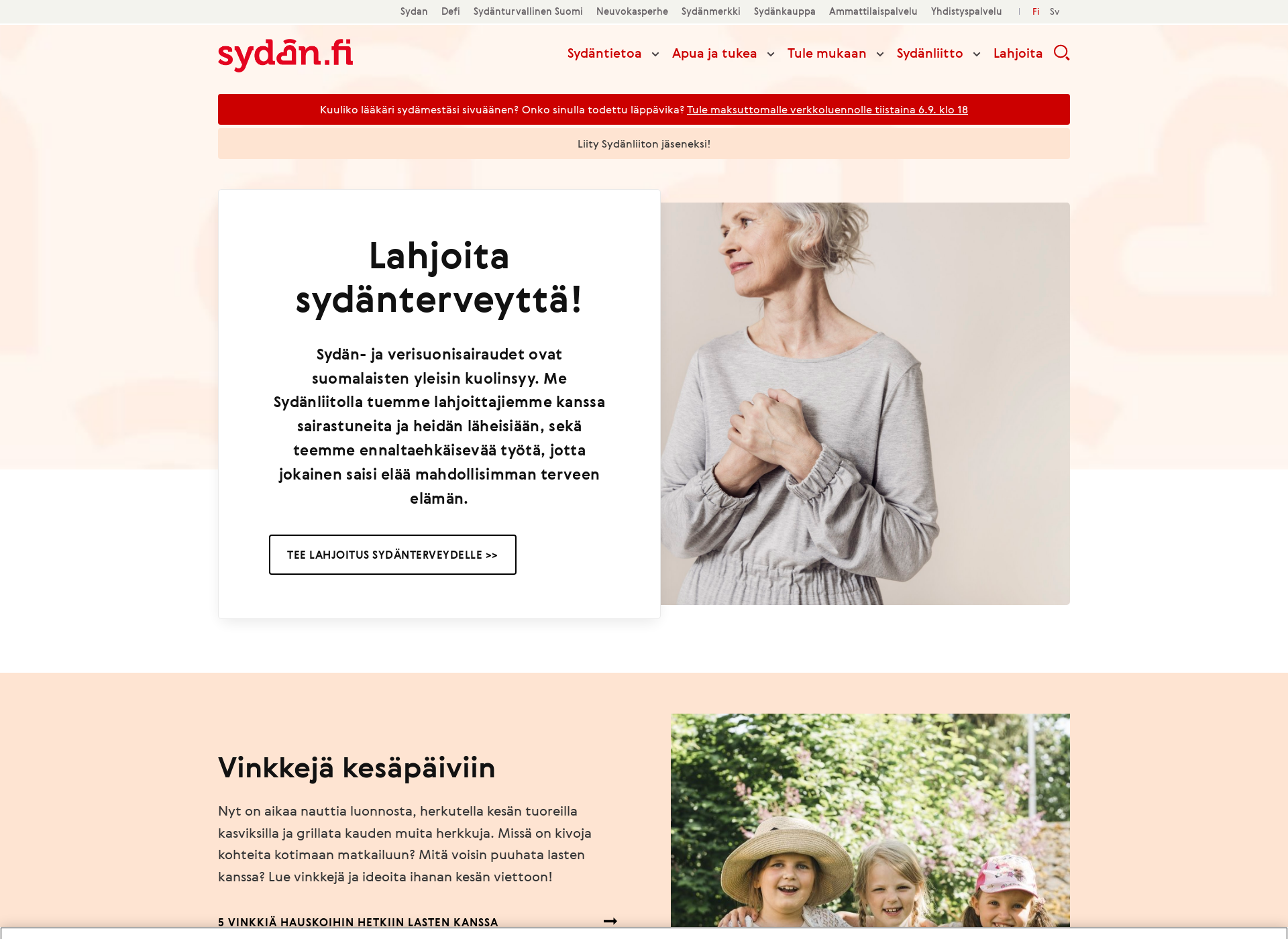 Skärmdump för sydän.fi