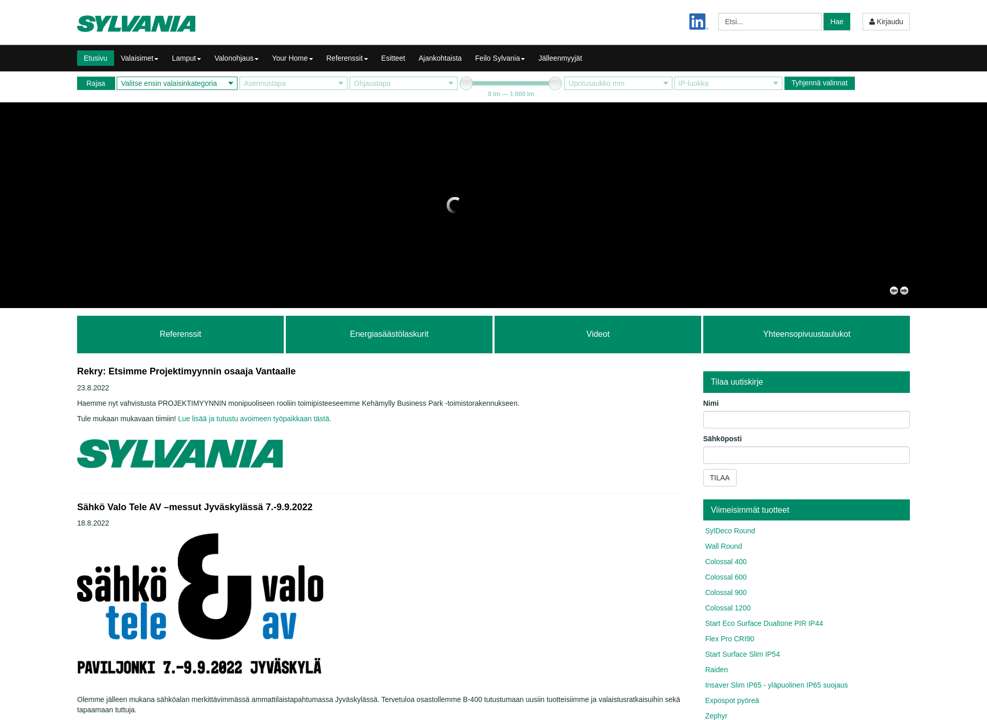 Skärmdump för sylvania.fi