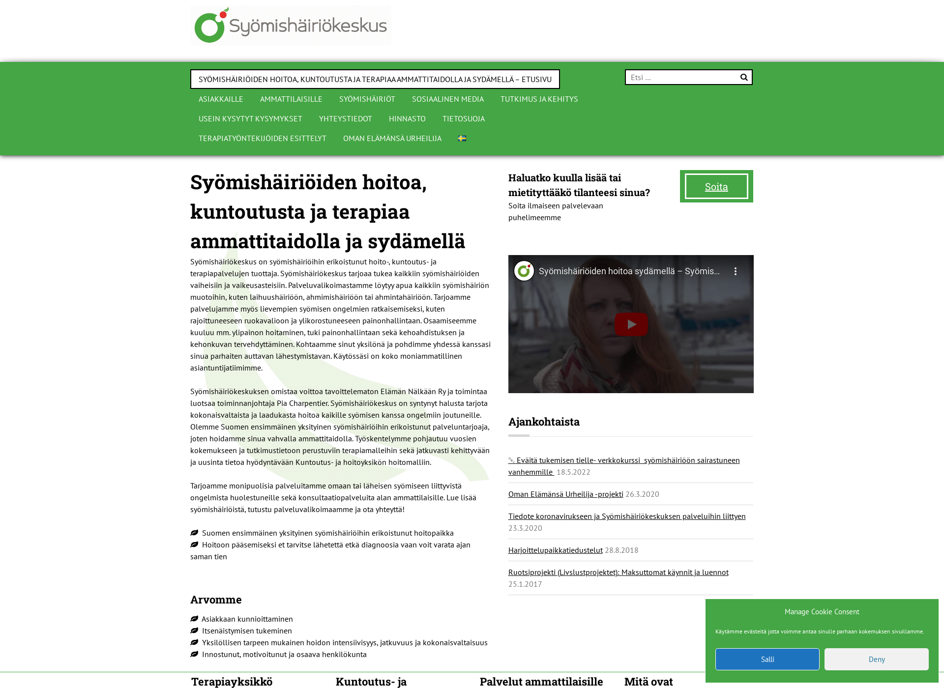 Skärmdump för syomishairiokeskus.fi