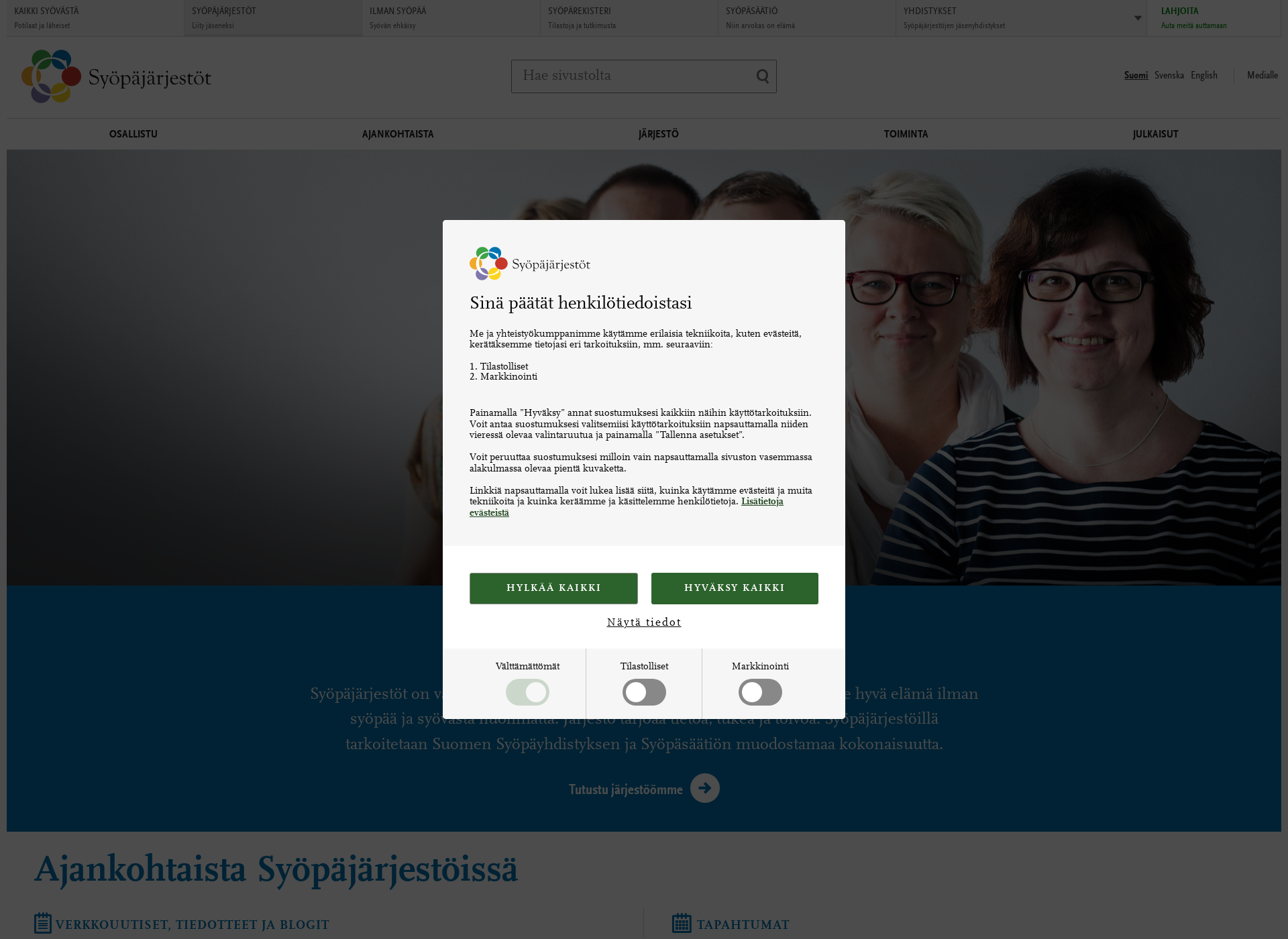 Skärmdump för syopajarjestot.fi