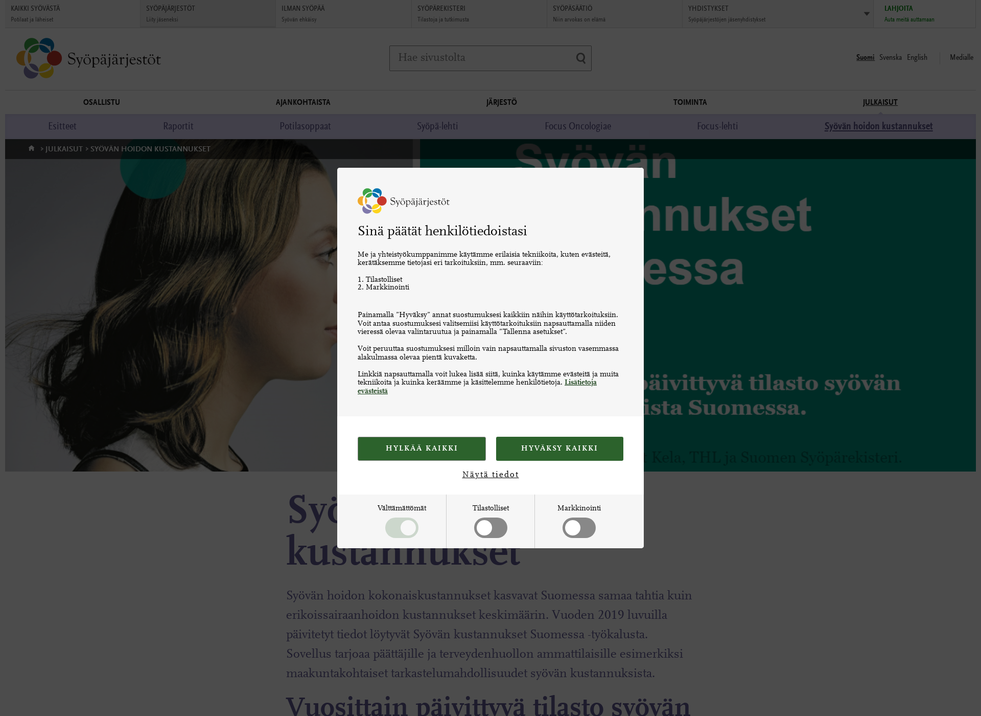 Skärmdump för syovanhoidonkustannukset.fi