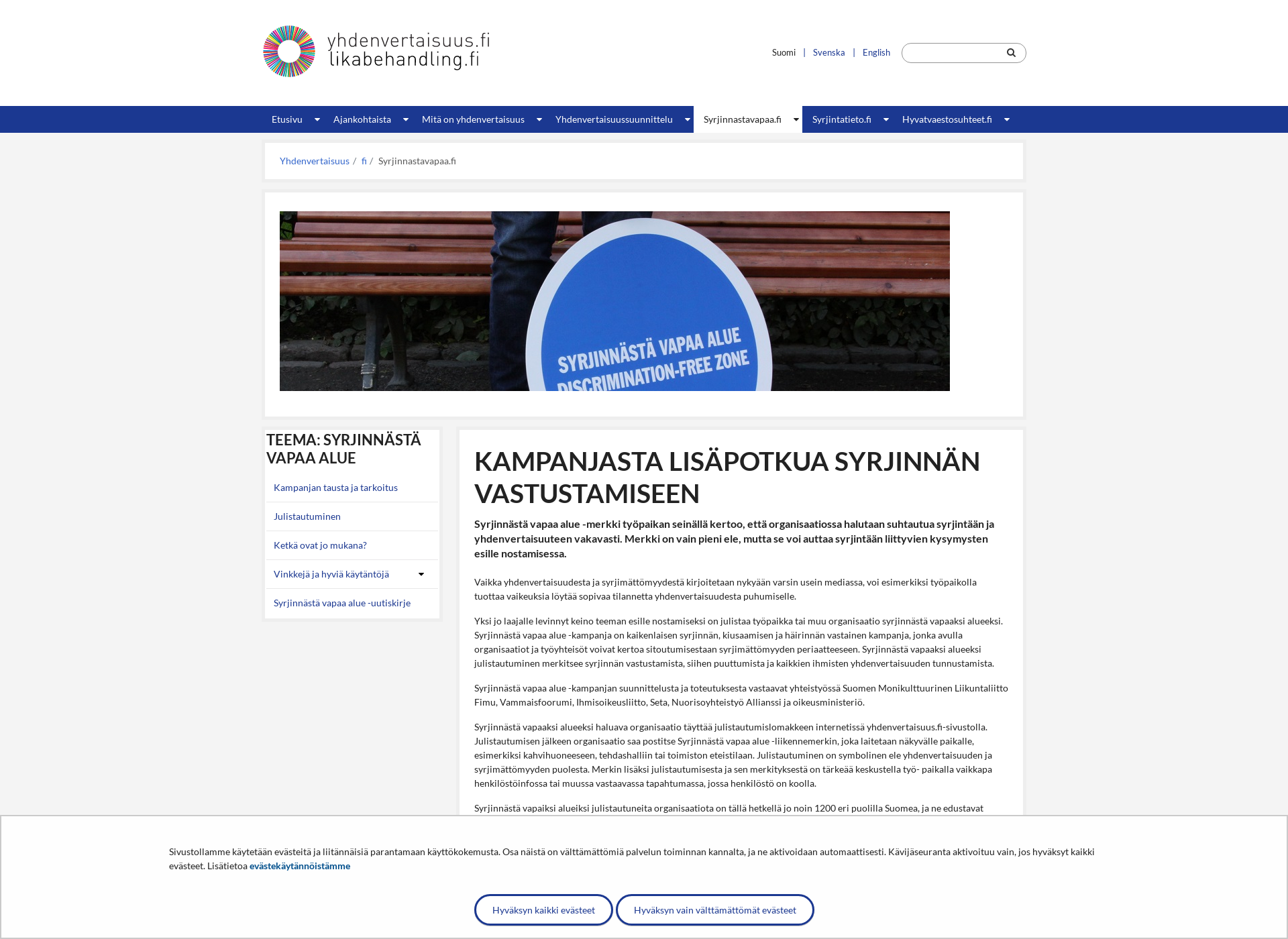 Skärmdump för syrjinnastavapaa.fi