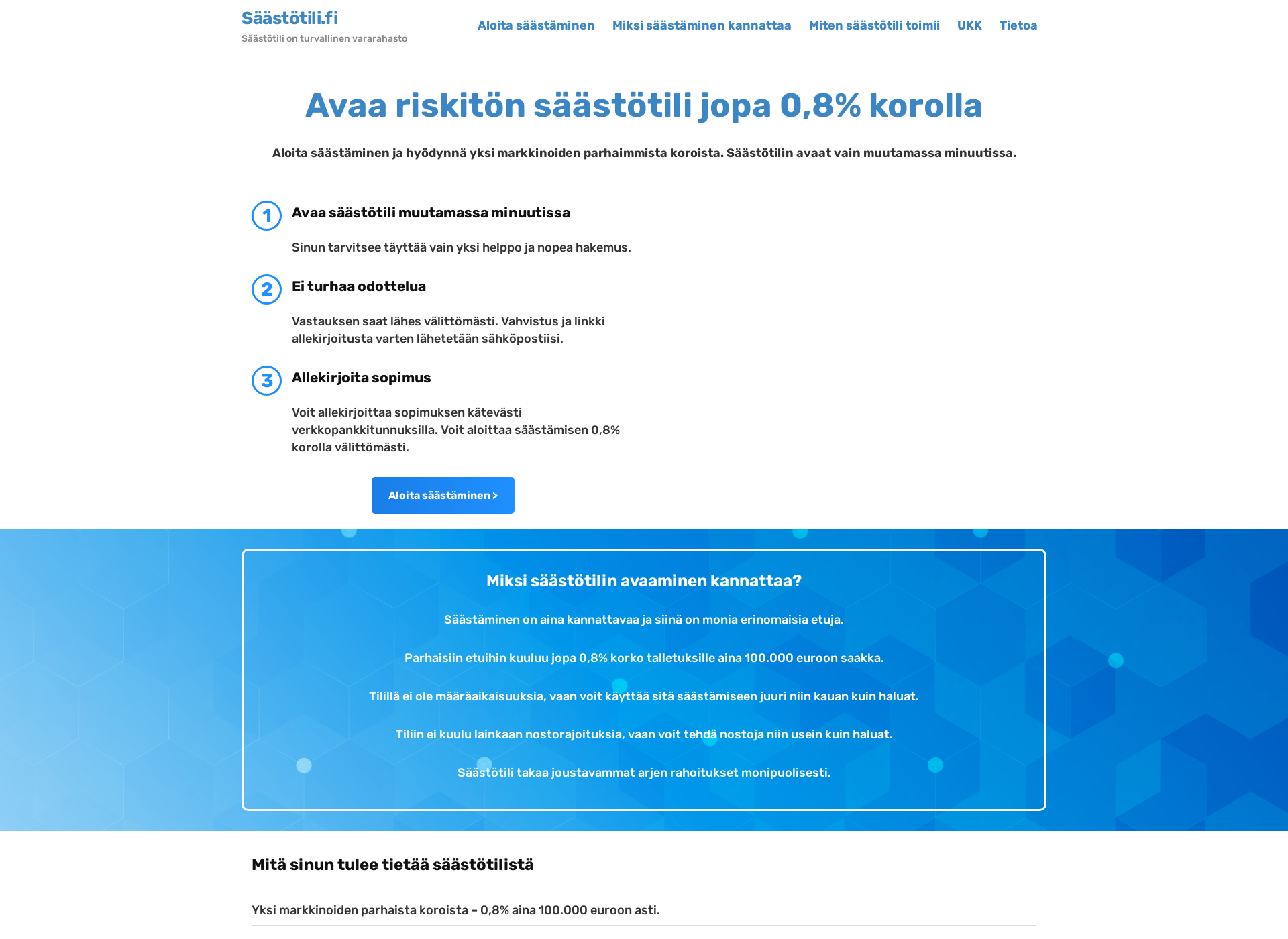 Skärmdump för säästötili.fi