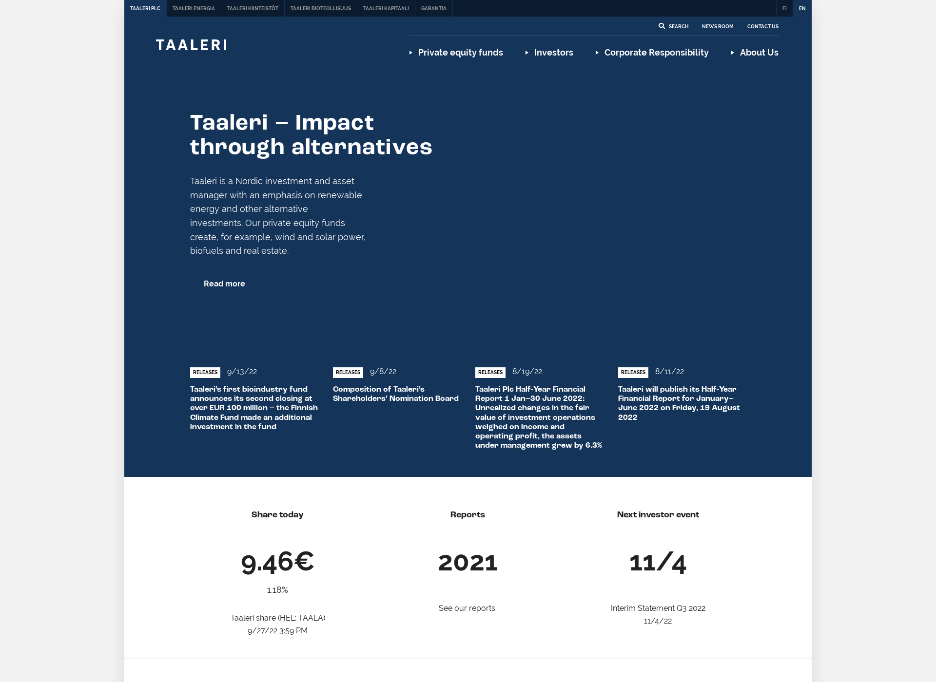 Skärmdump för taalerifinans.fi