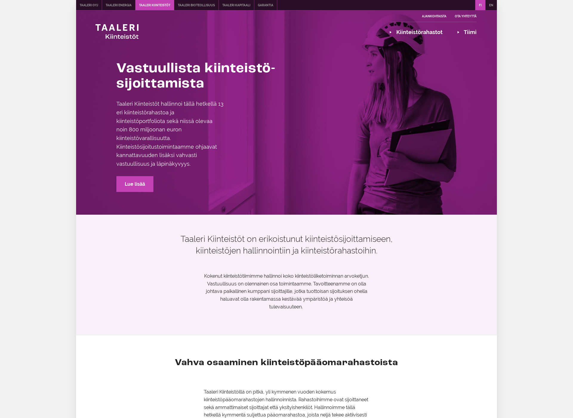 Skärmdump för taalerikiinteistöt.fi