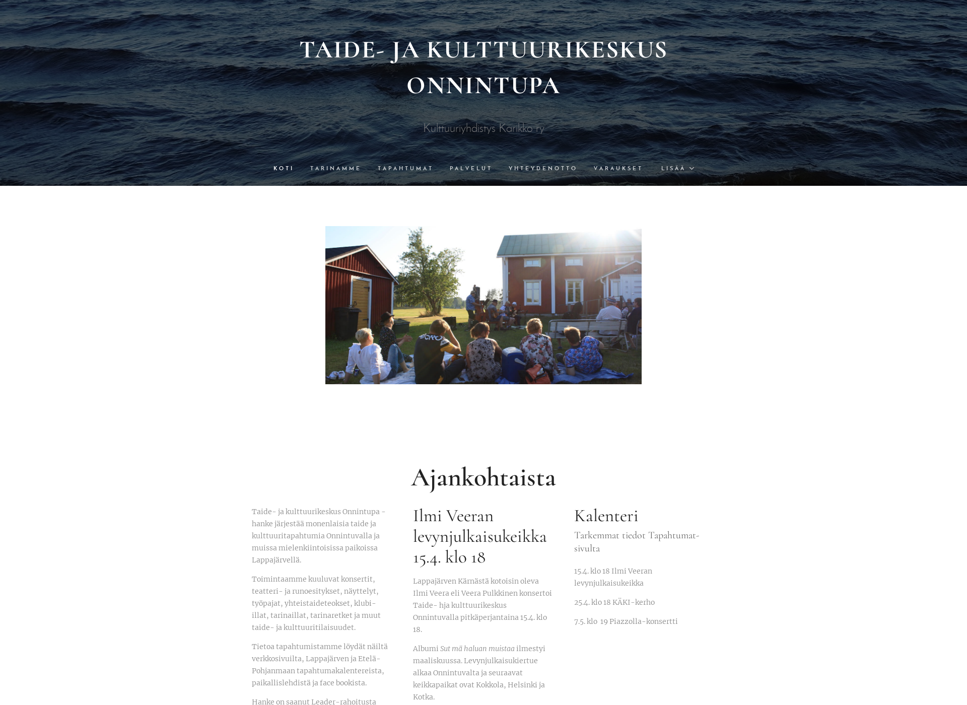 Skärmdump för taidejakulttuurikeskusonnintupa.fi