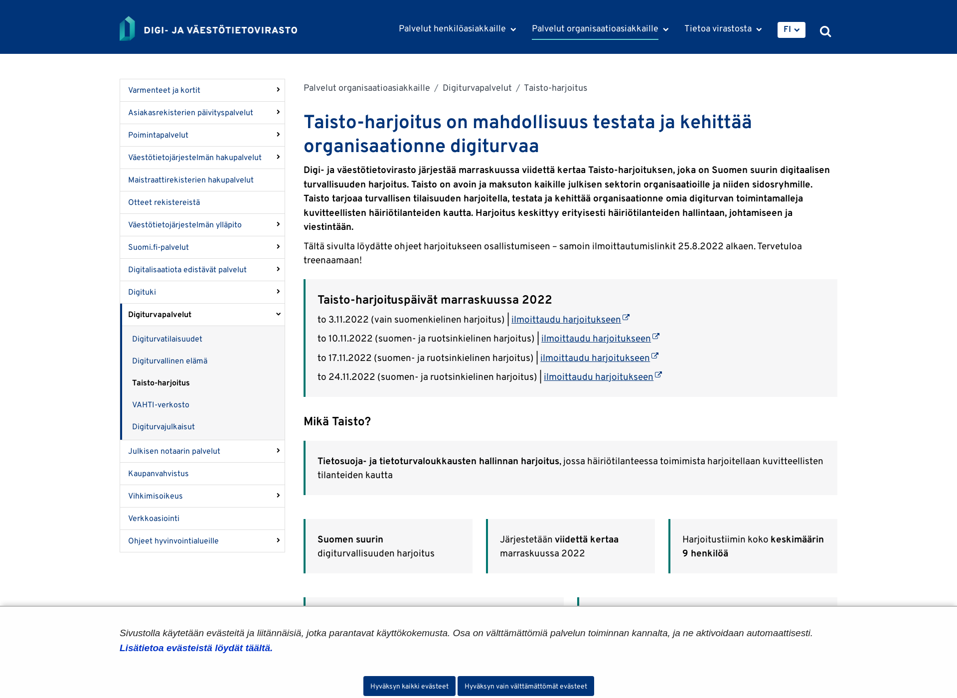 Skärmdump för taistoharjoitus.fi