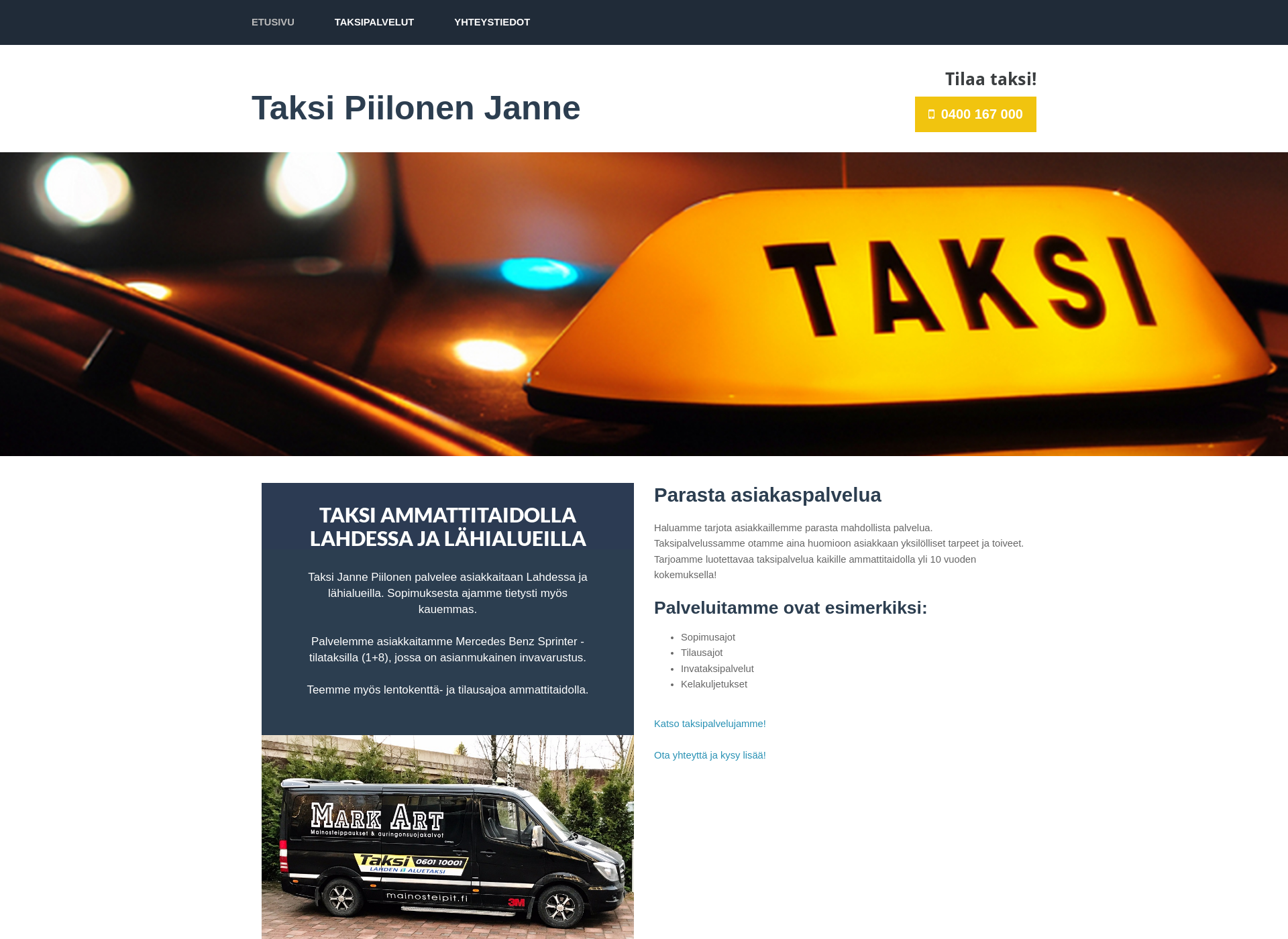 Skärmdump för taksijannepiilonen.fi