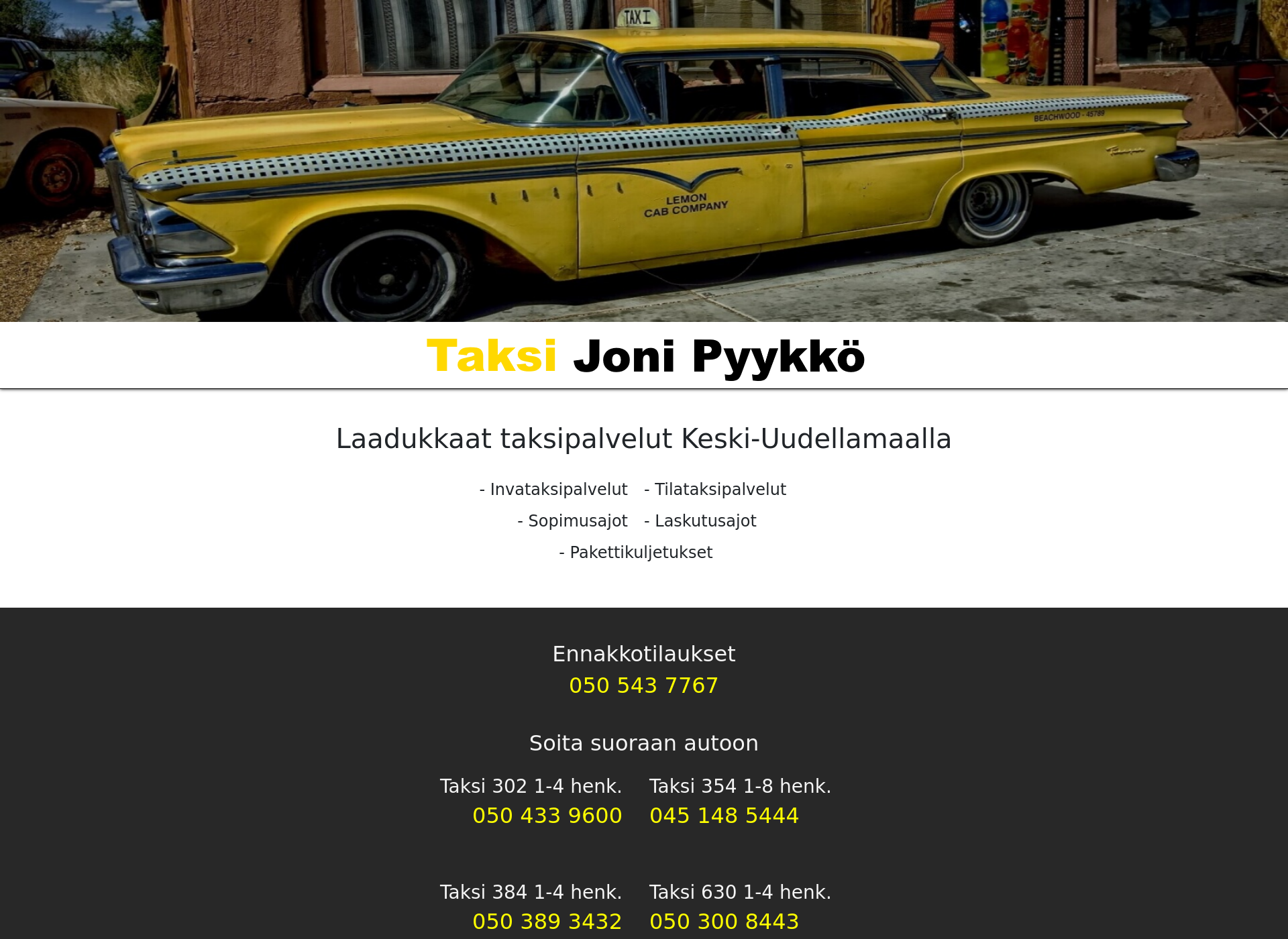 Skärmdump för taksijonipyykko.fi