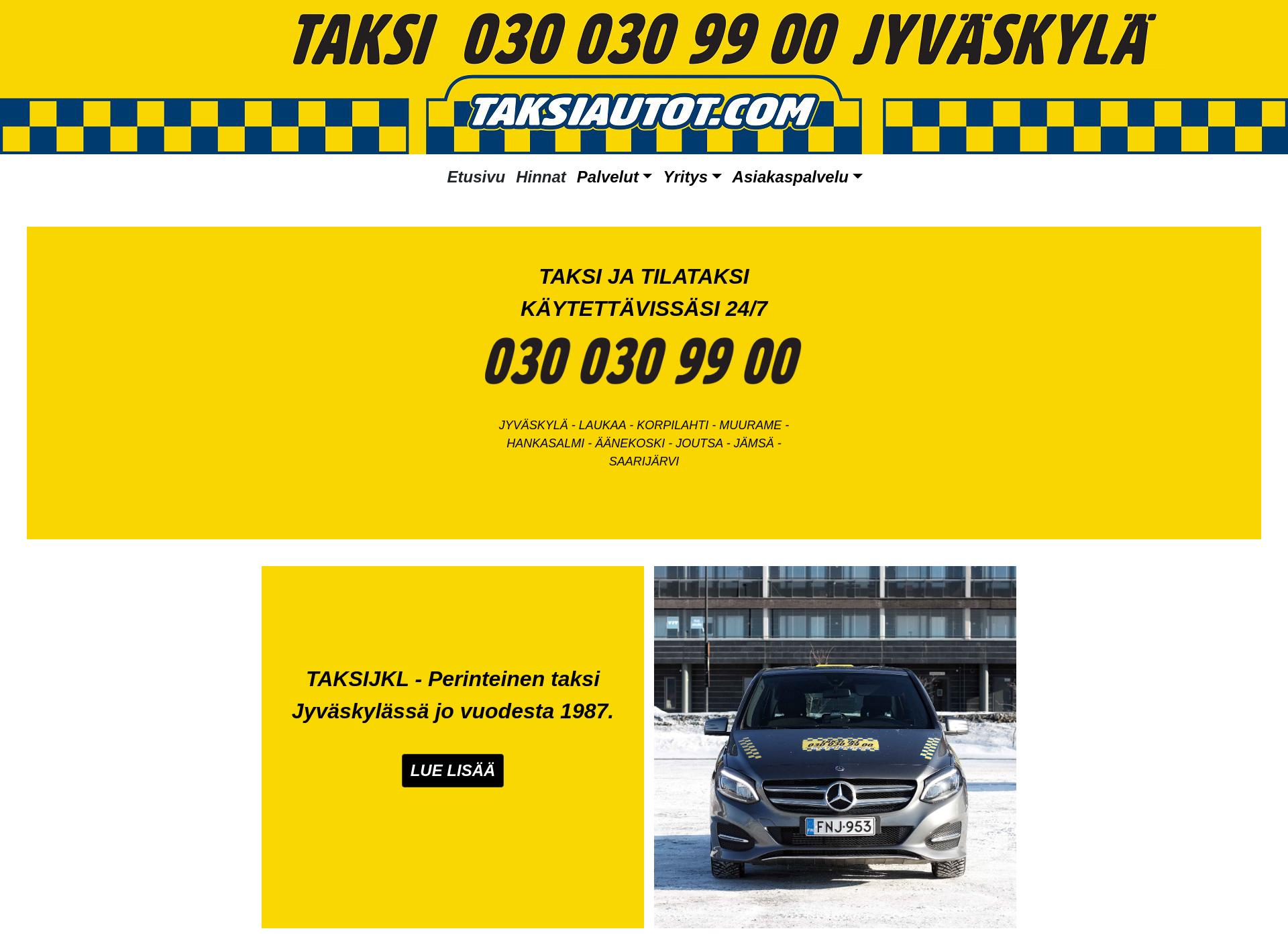 Skärmdump för taksijyvaskyla.fi