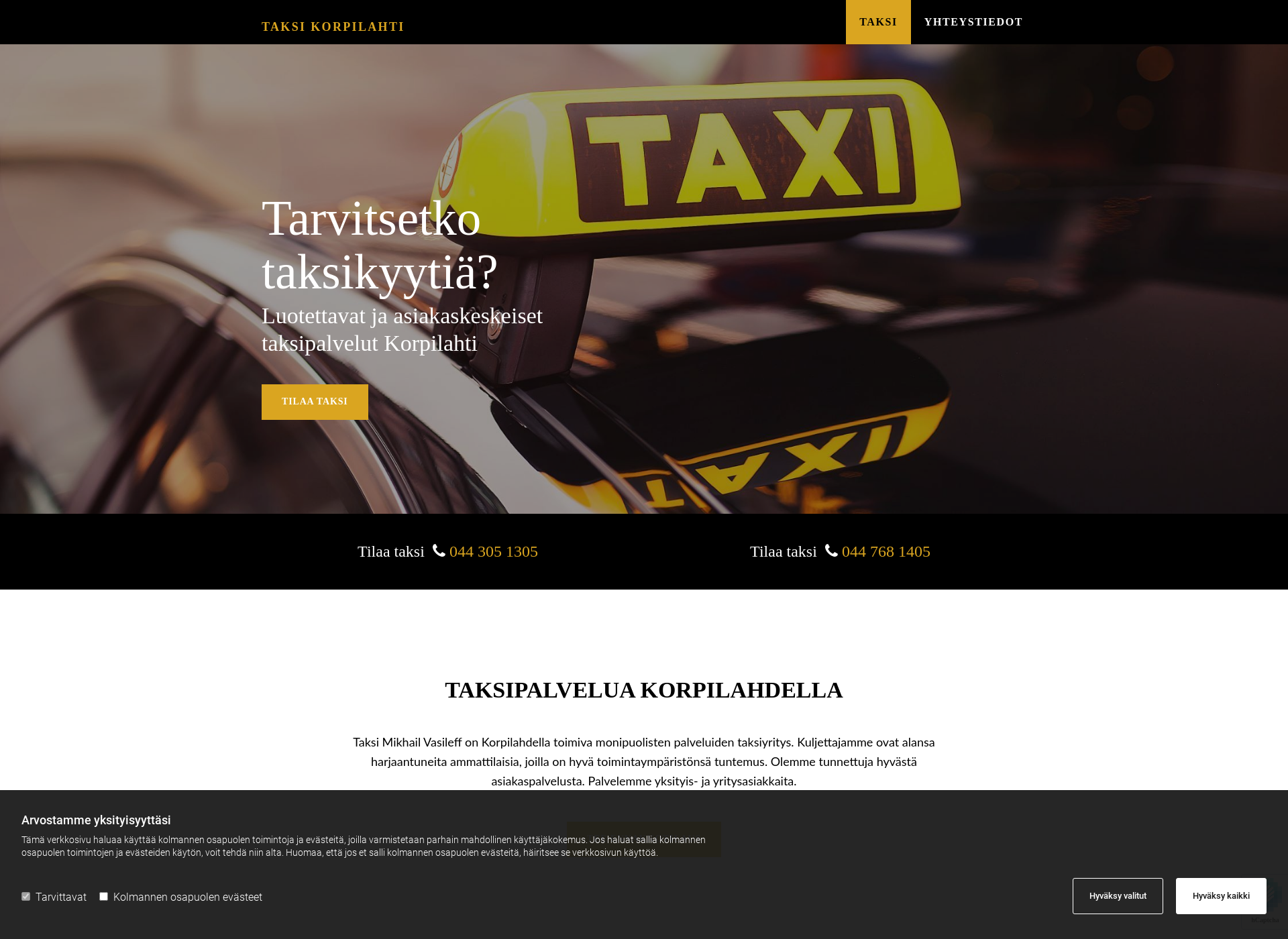 Skärmdump för taksikorpilahti.fi