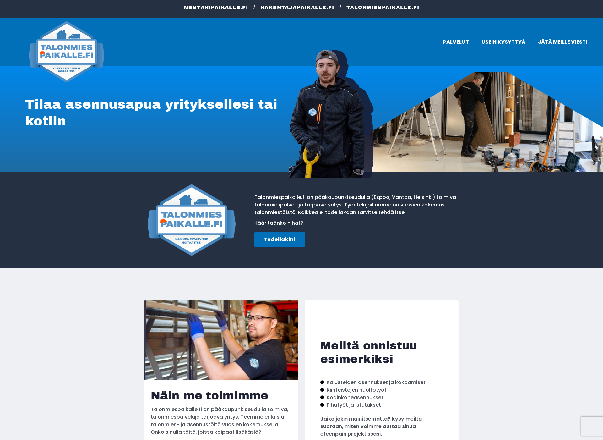 Skärmdump för talonmiespaikalle.fi
