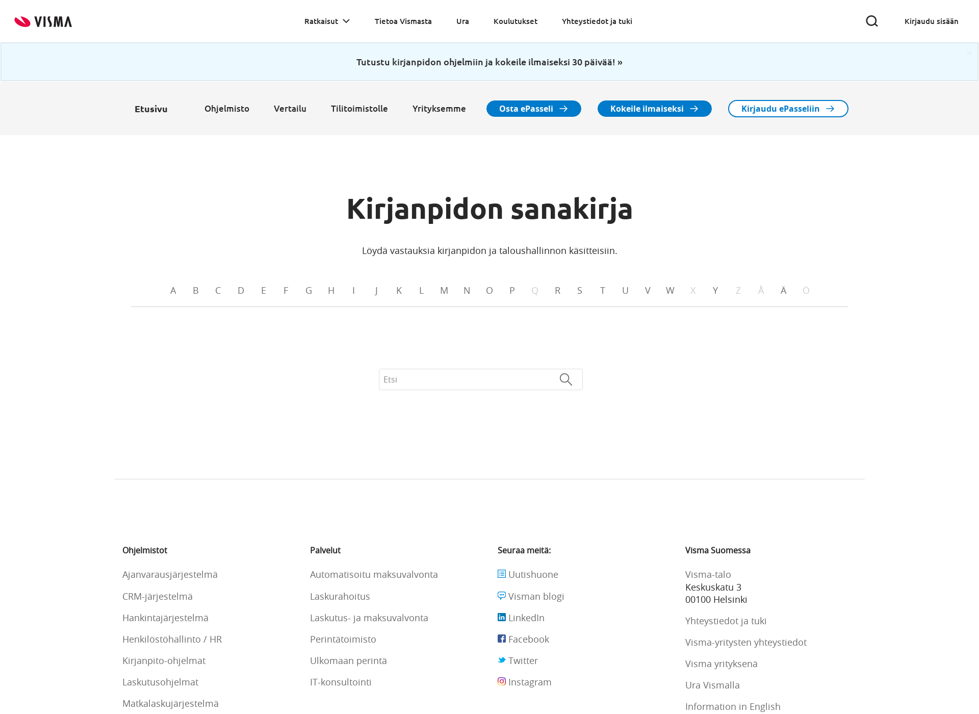 Skärmdump för taloushallintosanakirja.fi
