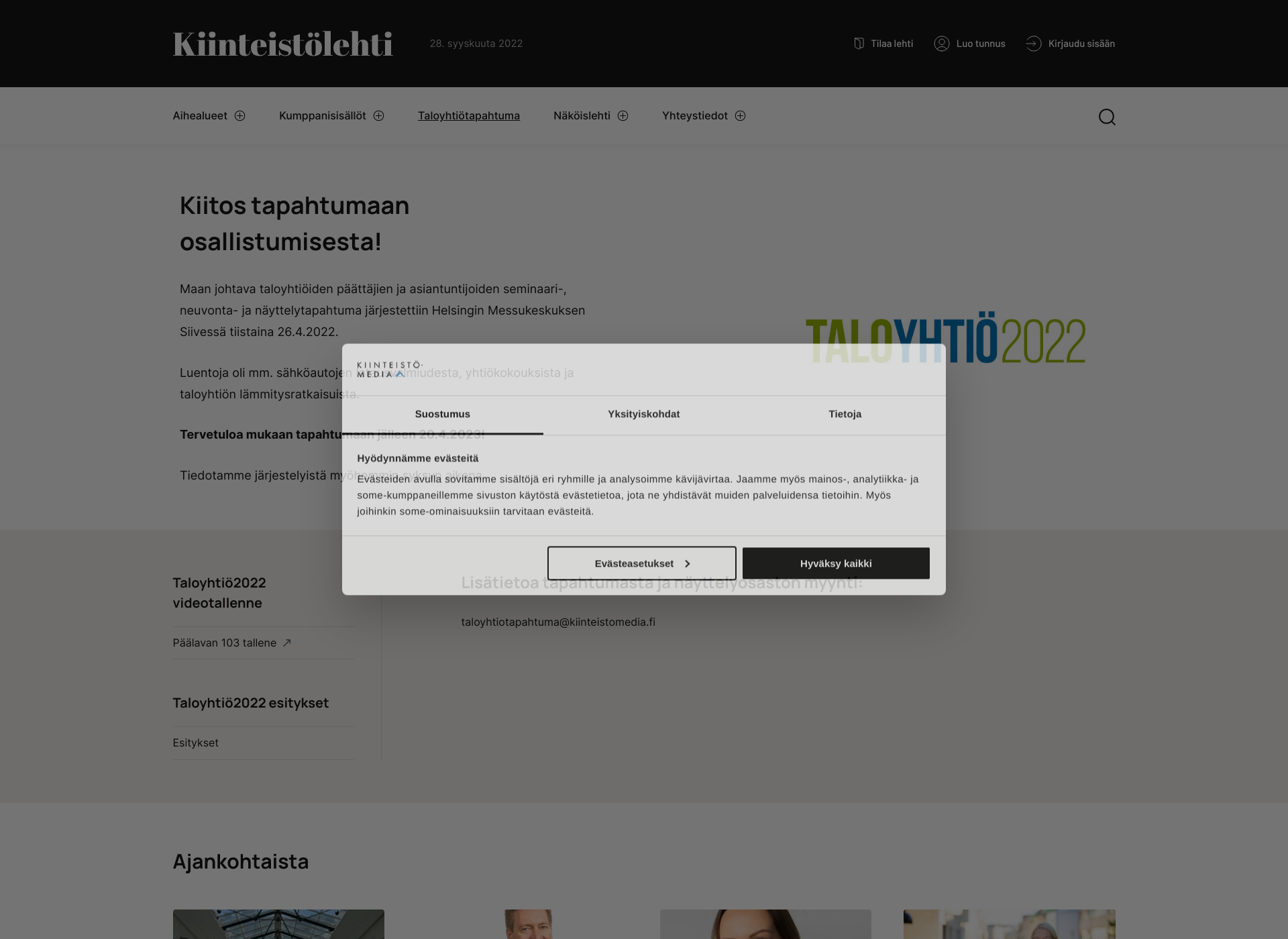 Skärmdump för taloyhtiotapahtuma.fi