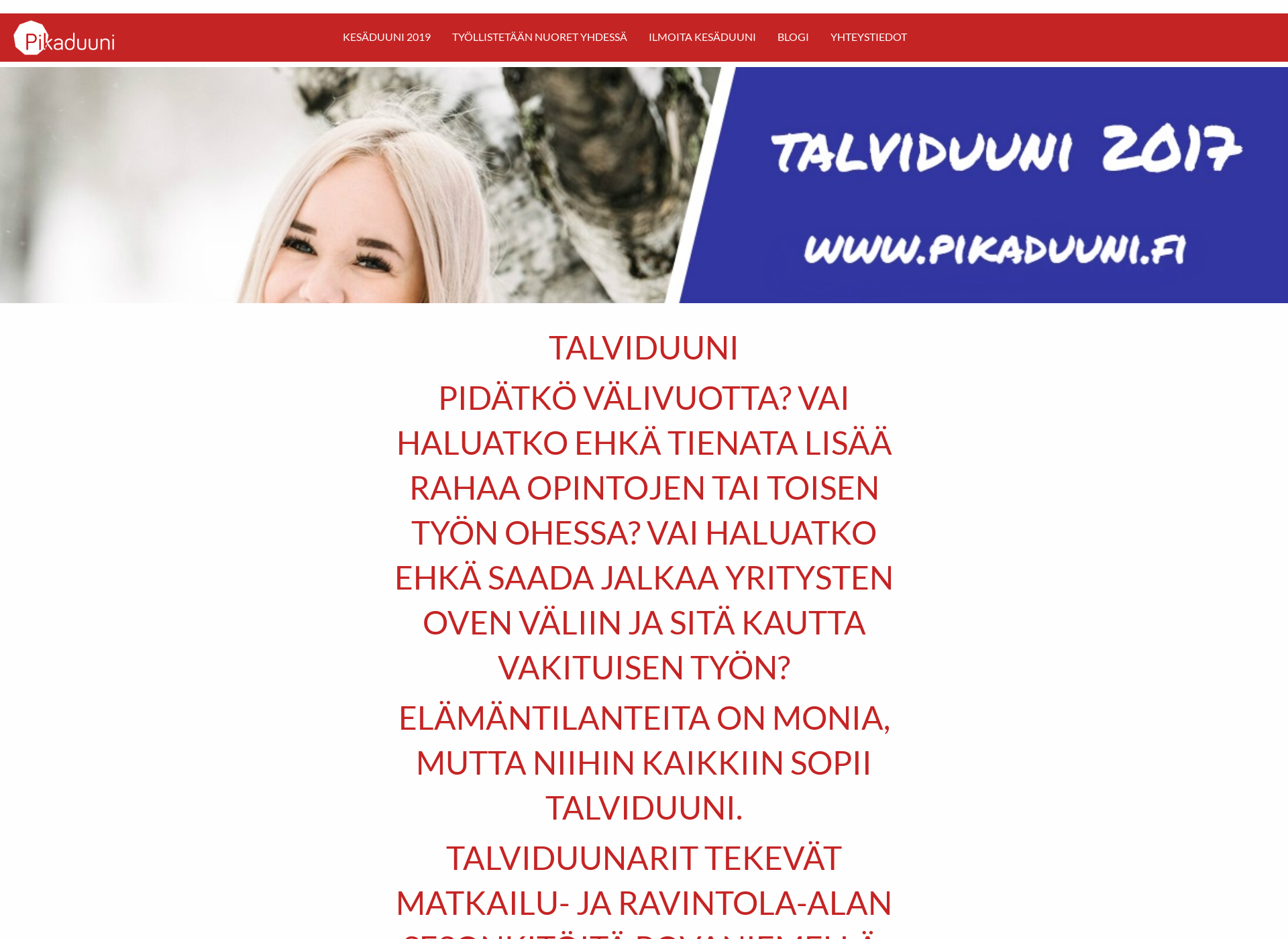 Skärmdump för talviduuni.fi