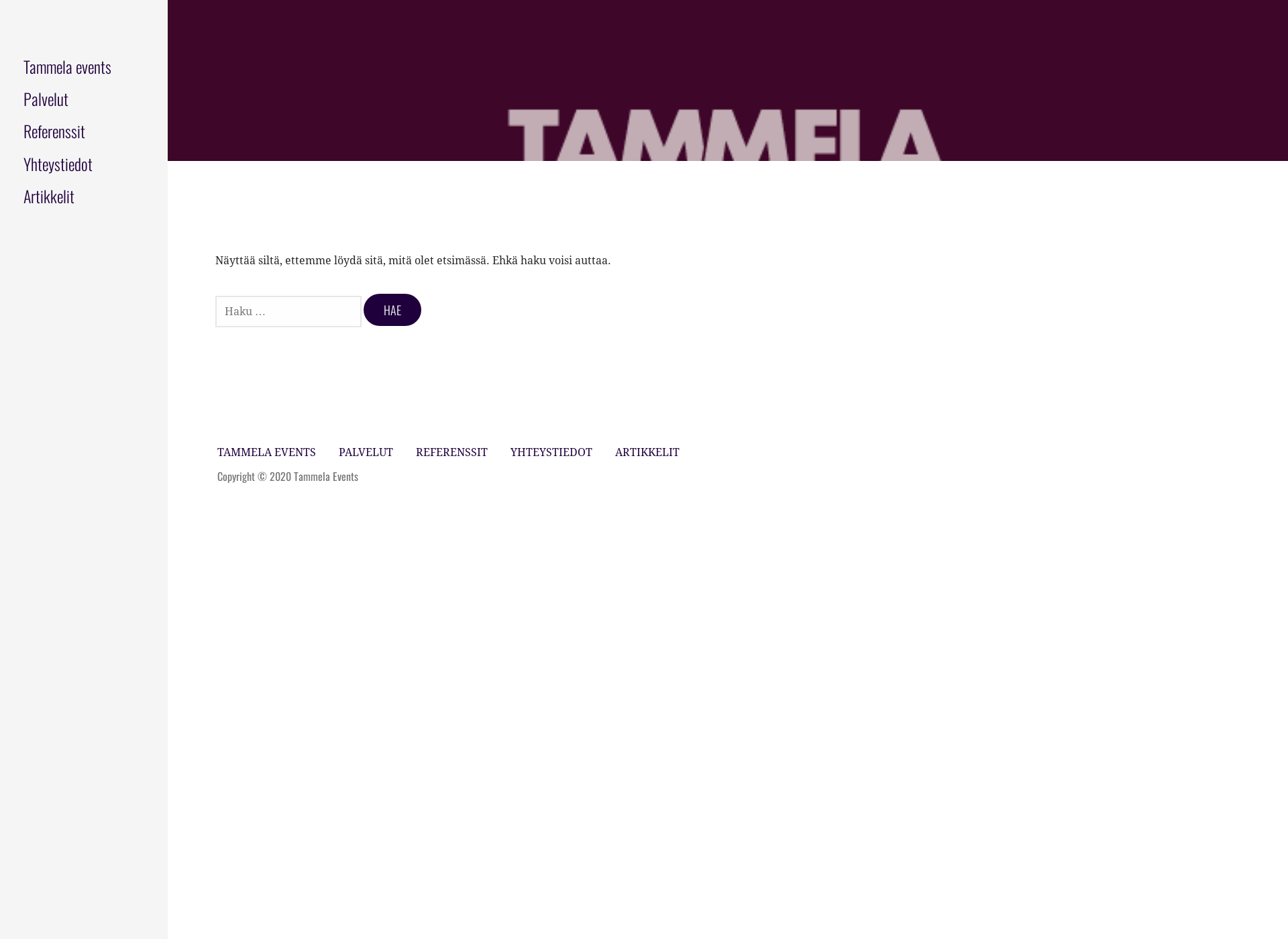Skärmdump för tammelaevents.fi