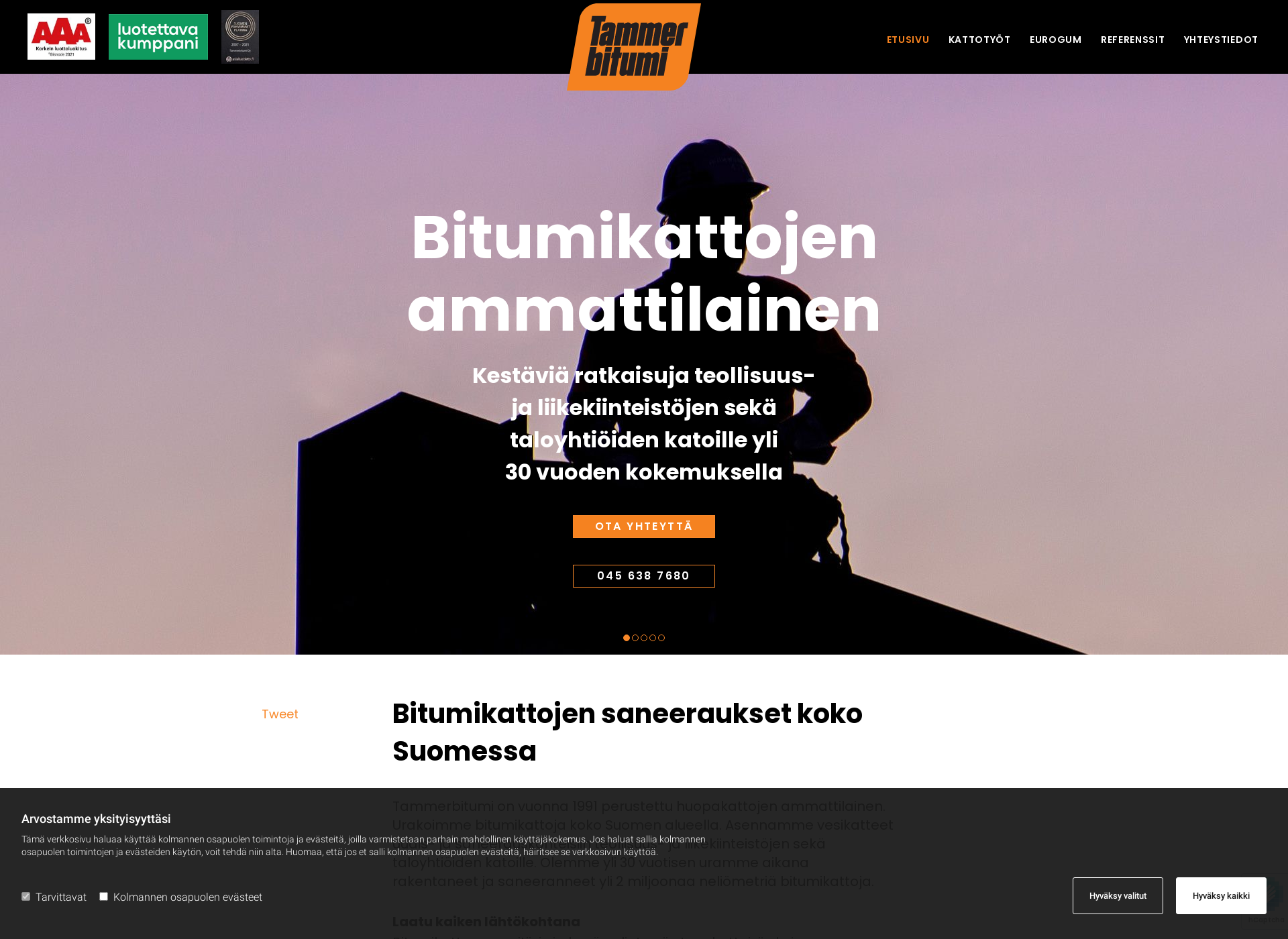 Skärmdump för tammerbitumi.fi