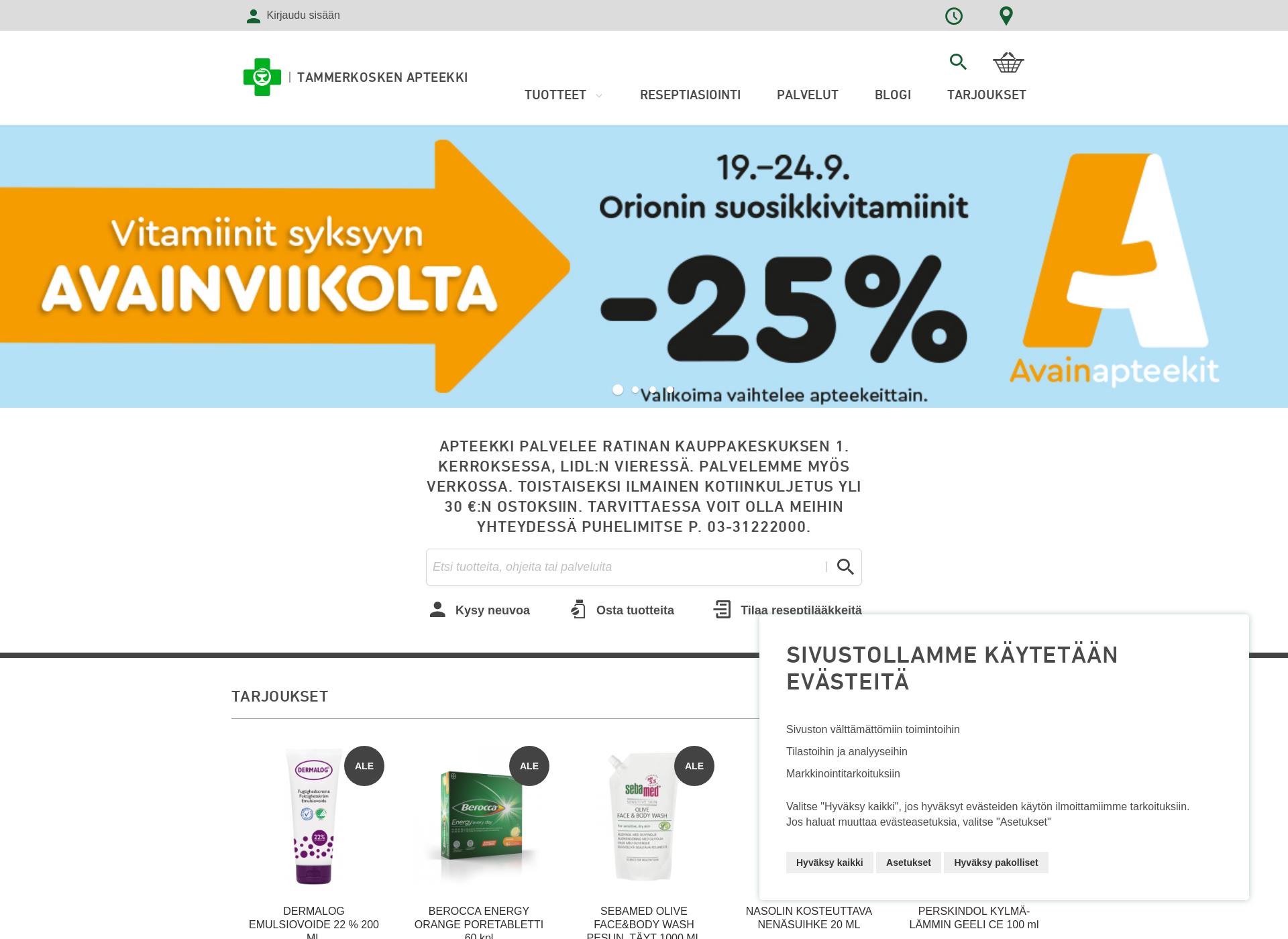 Skärmdump för tammerkoskenapteekki.fi