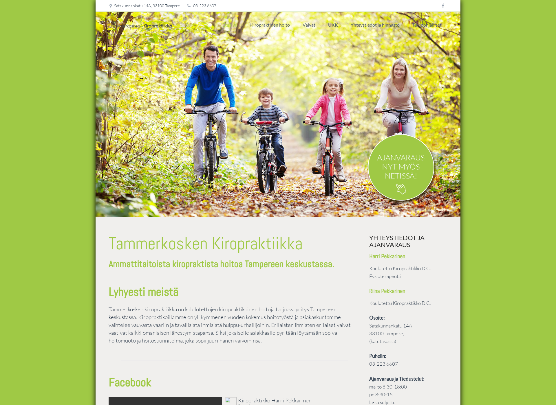 Skärmdump för tammerkoskenkiropraktiikka.fi