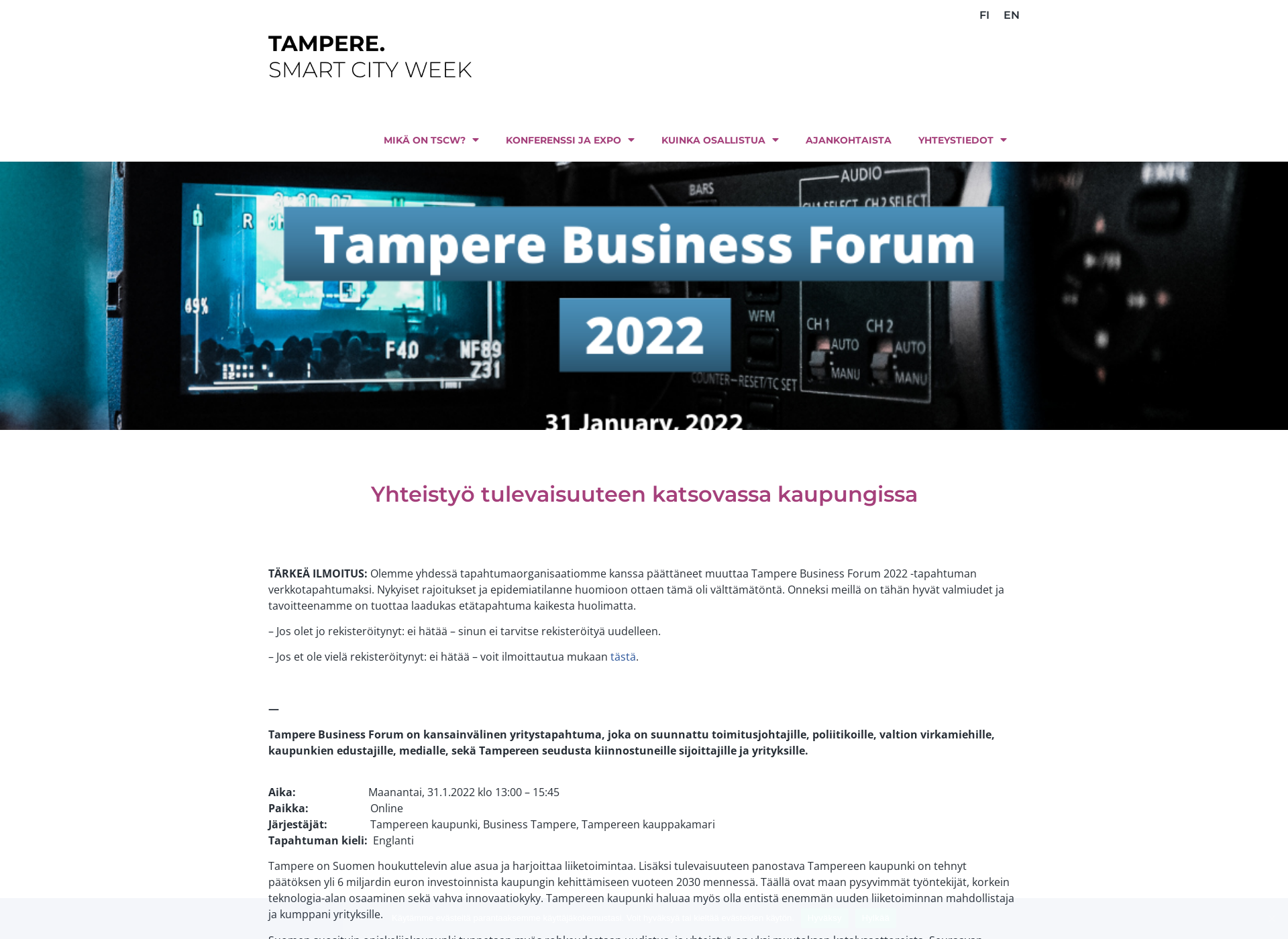 Skärmdump för tamperebusinessforum.fi