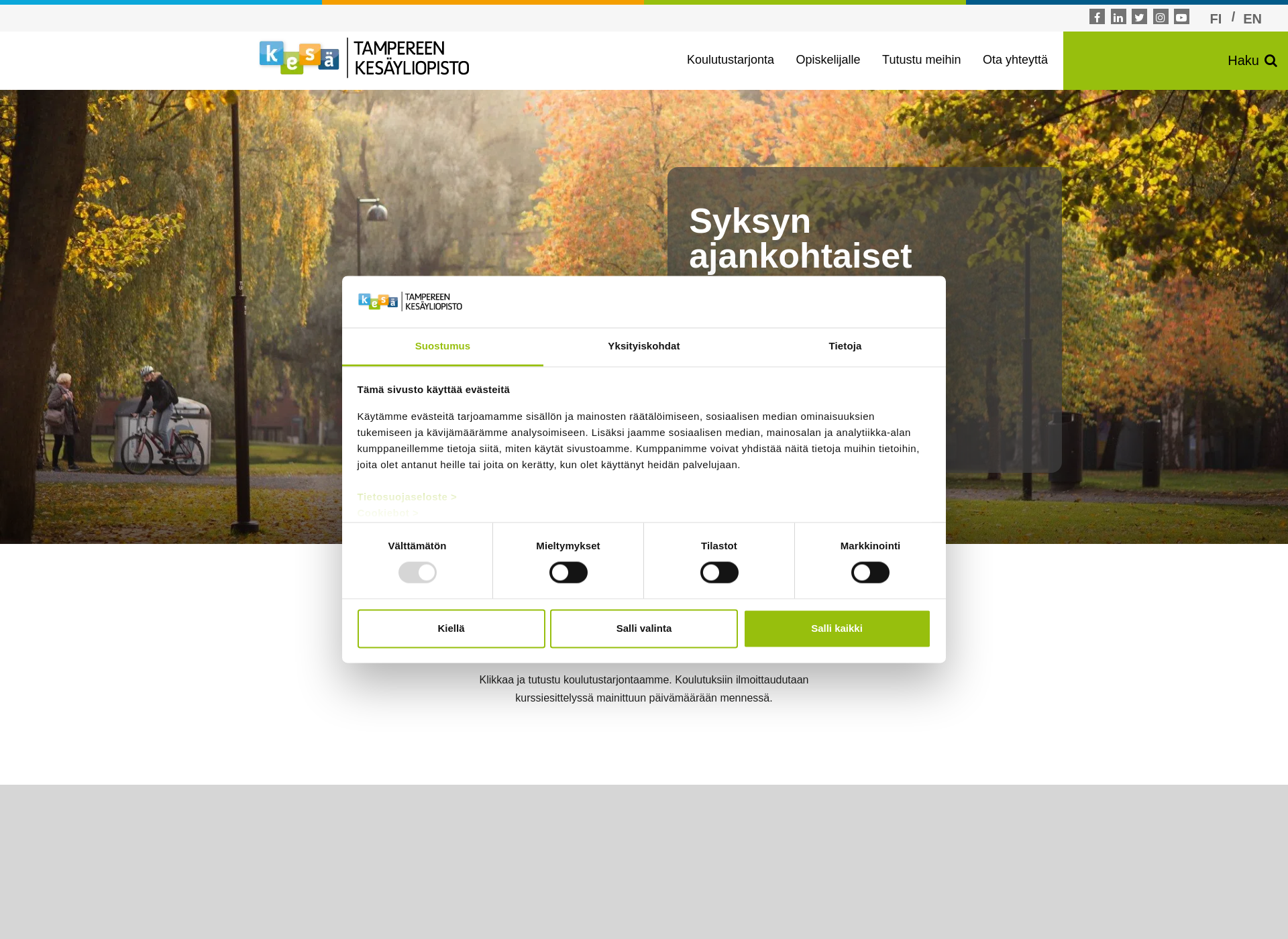Screenshot for tampereenkesayliopisto.fi