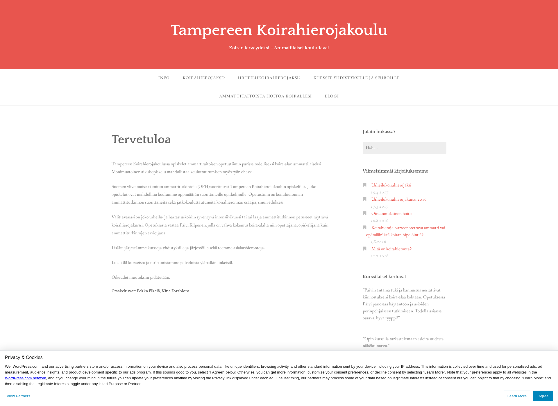 Skärmdump för tampereenkoirahierojakoulu.fi