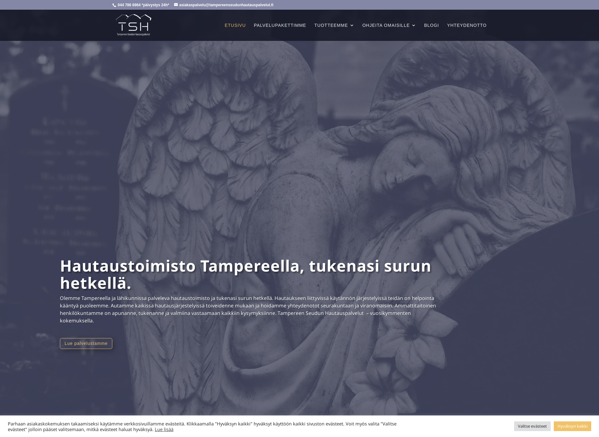 Skärmdump för tampereenseudunhautauspalvelut.fi
