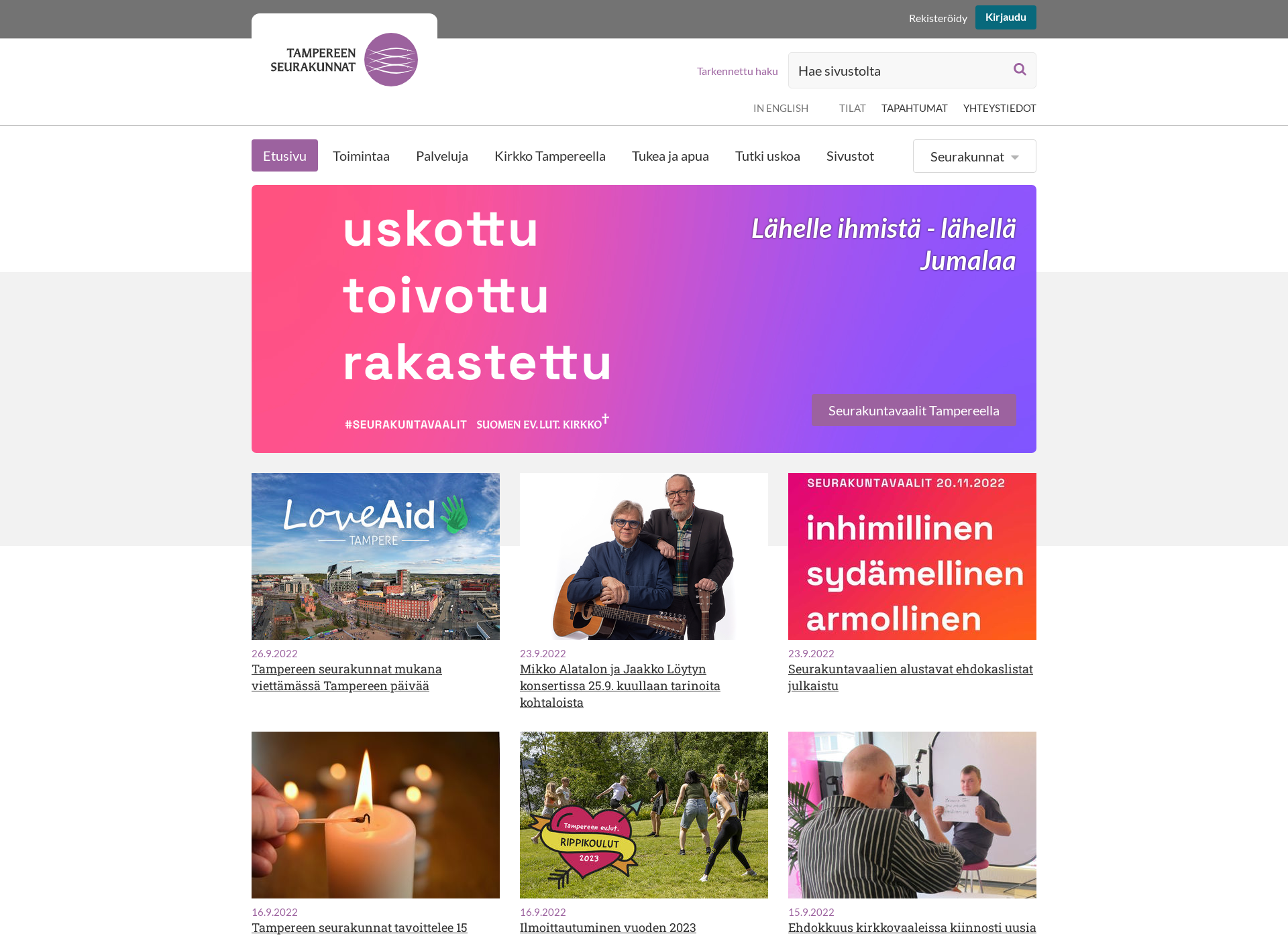 Screenshot for tampereenseurakunnat.fi