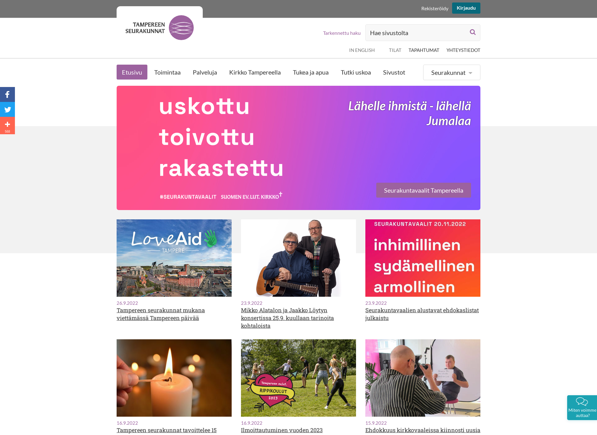 Screenshot for tampereenseurakunta.fi