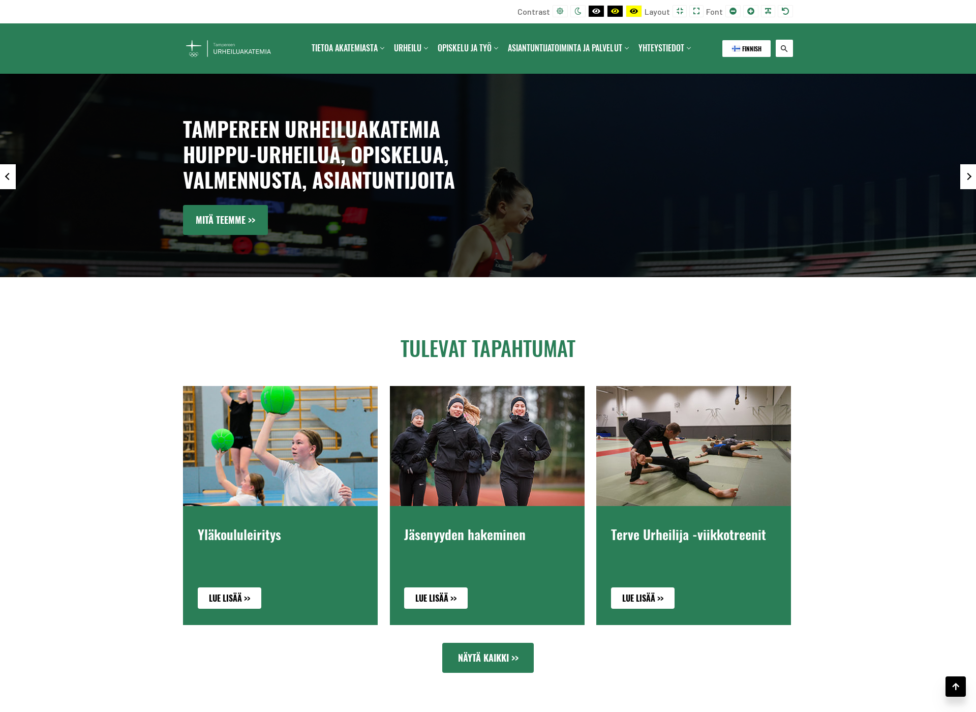 Skärmdump för tampereenurheiluakatemia.fi