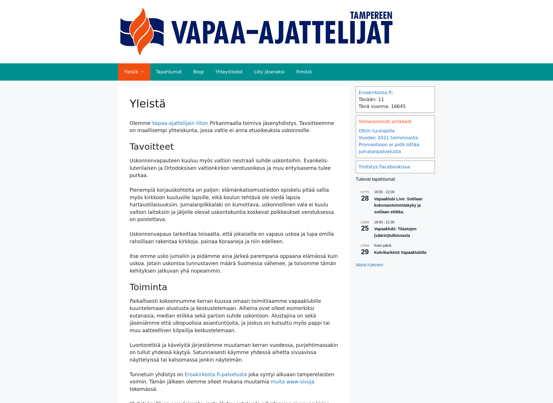 Skärmdump för tampereenvapaa-ajattelijat.fi