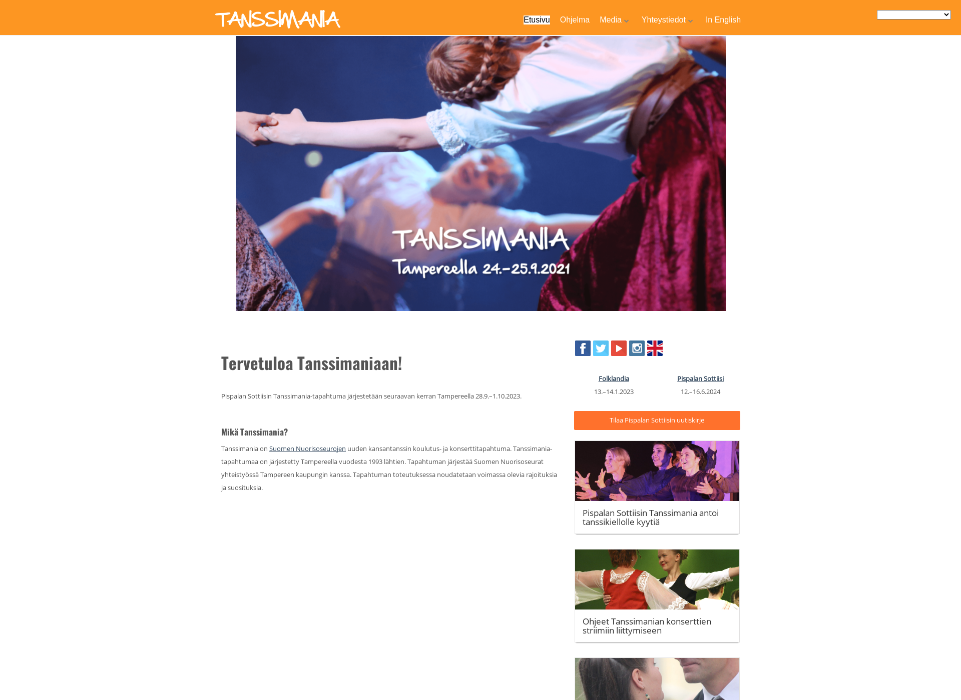 Skärmdump för tanssimania.fi