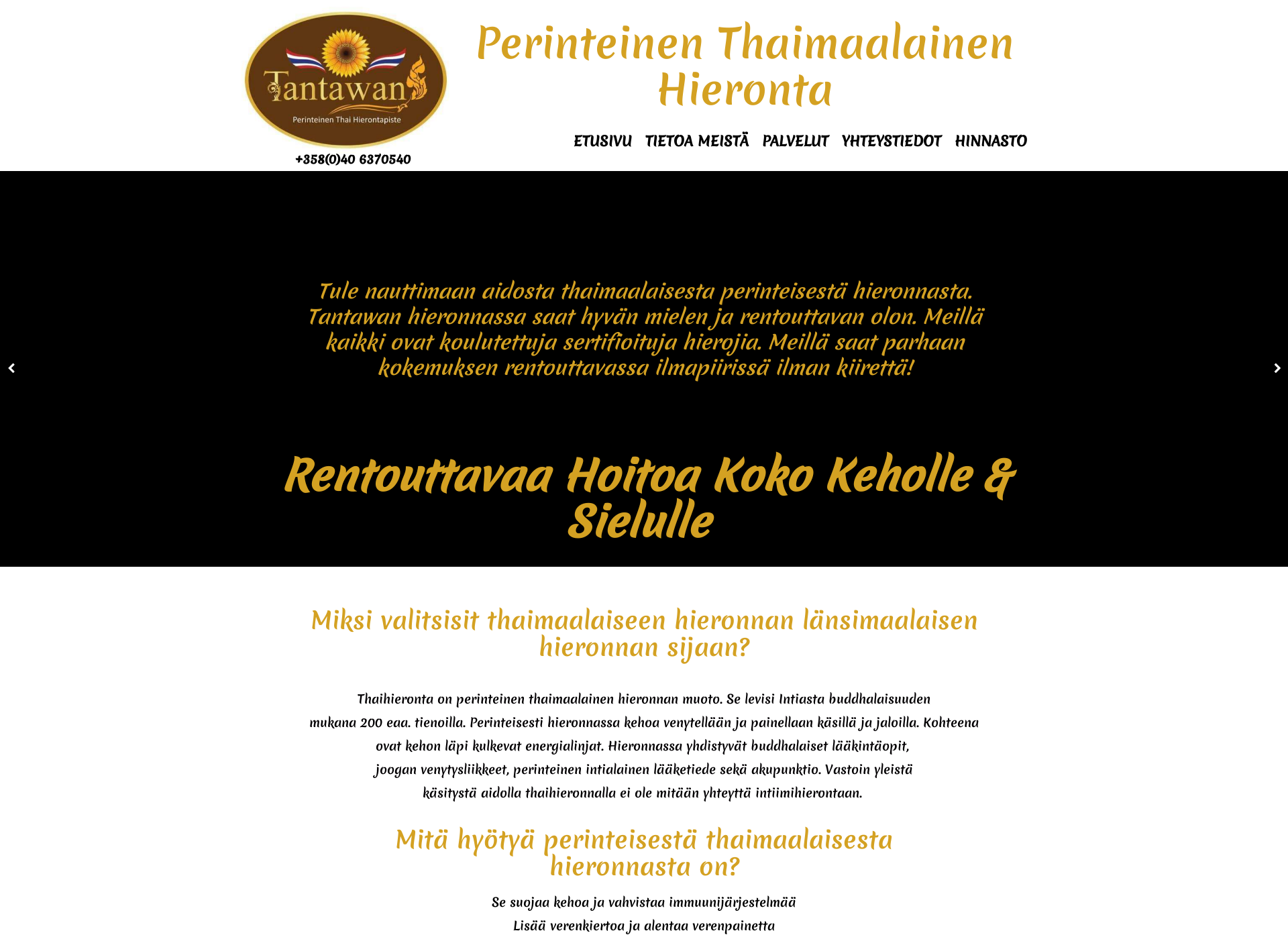 Skärmdump för tantawanhieronta.fi