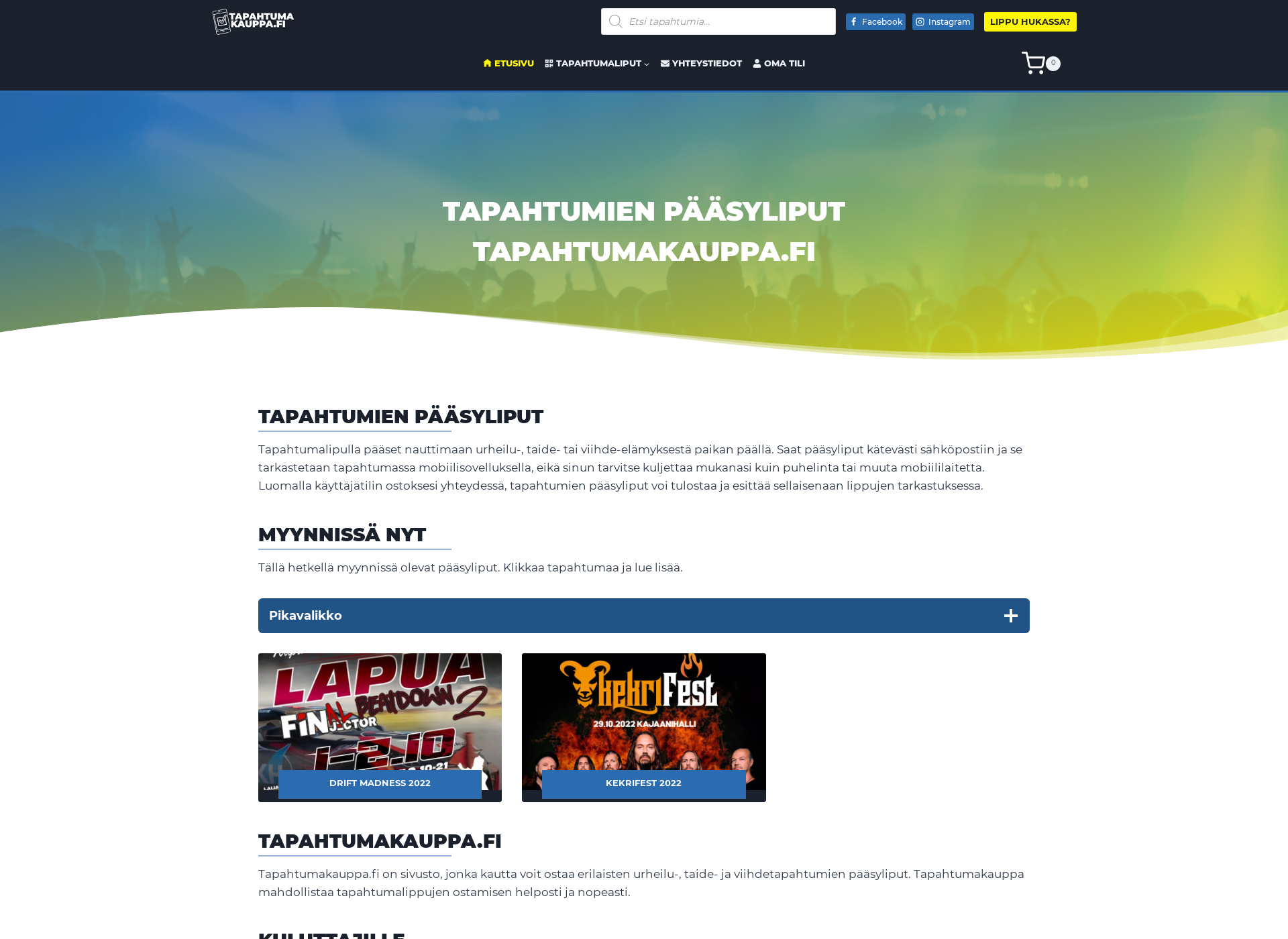 Skärmdump för tapahtumakauppa.fi