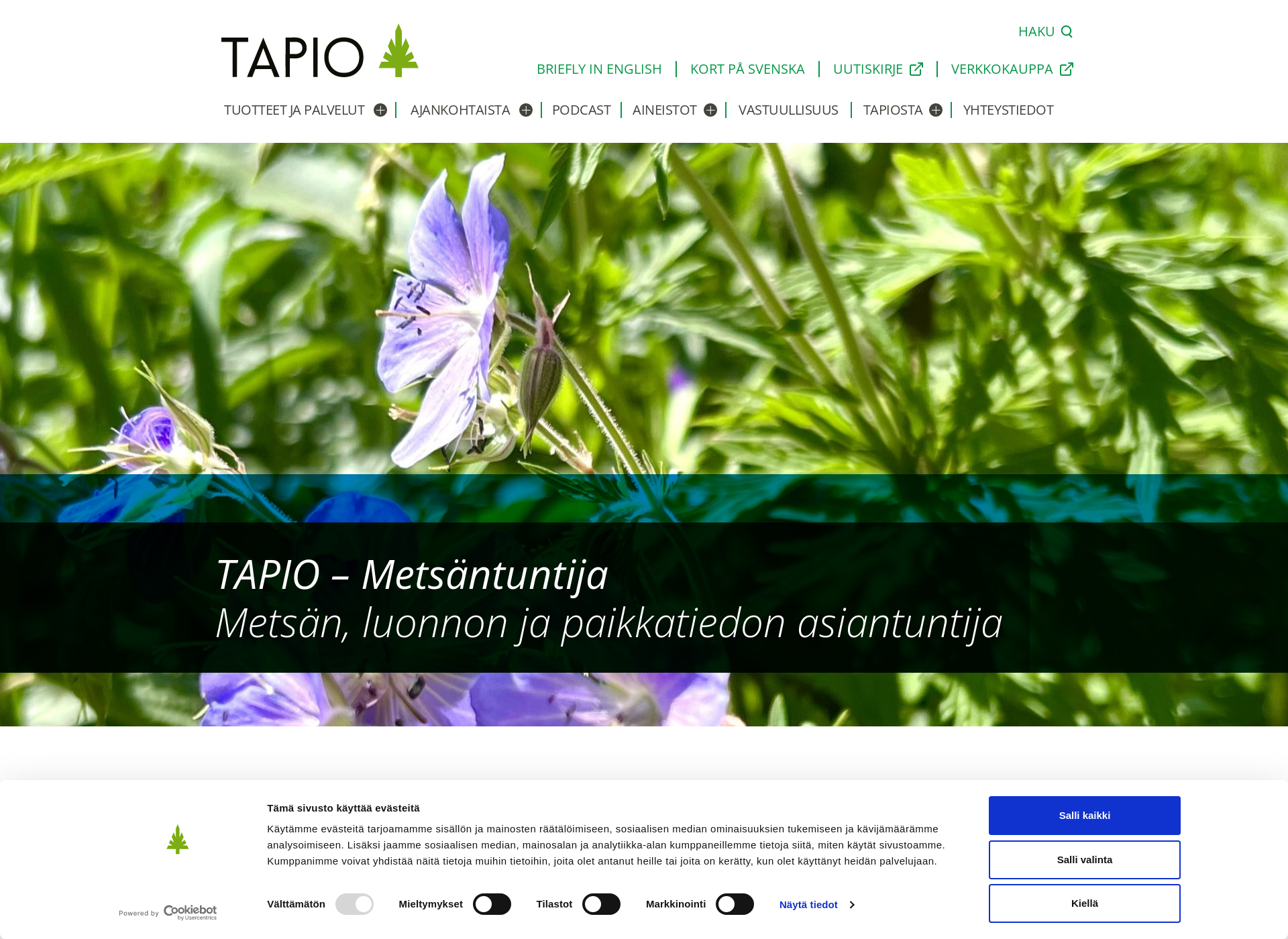 Skärmdump för tapio.fi