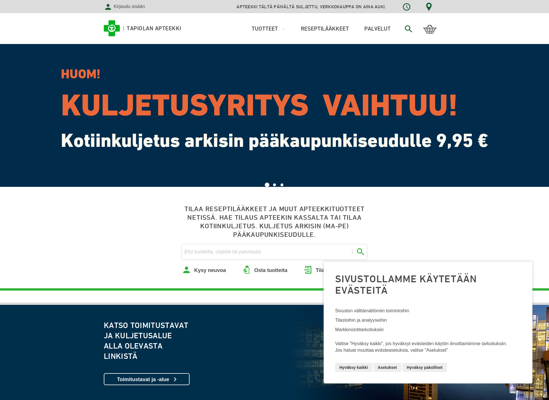Skärmdump för tapiolanapteekki.fi