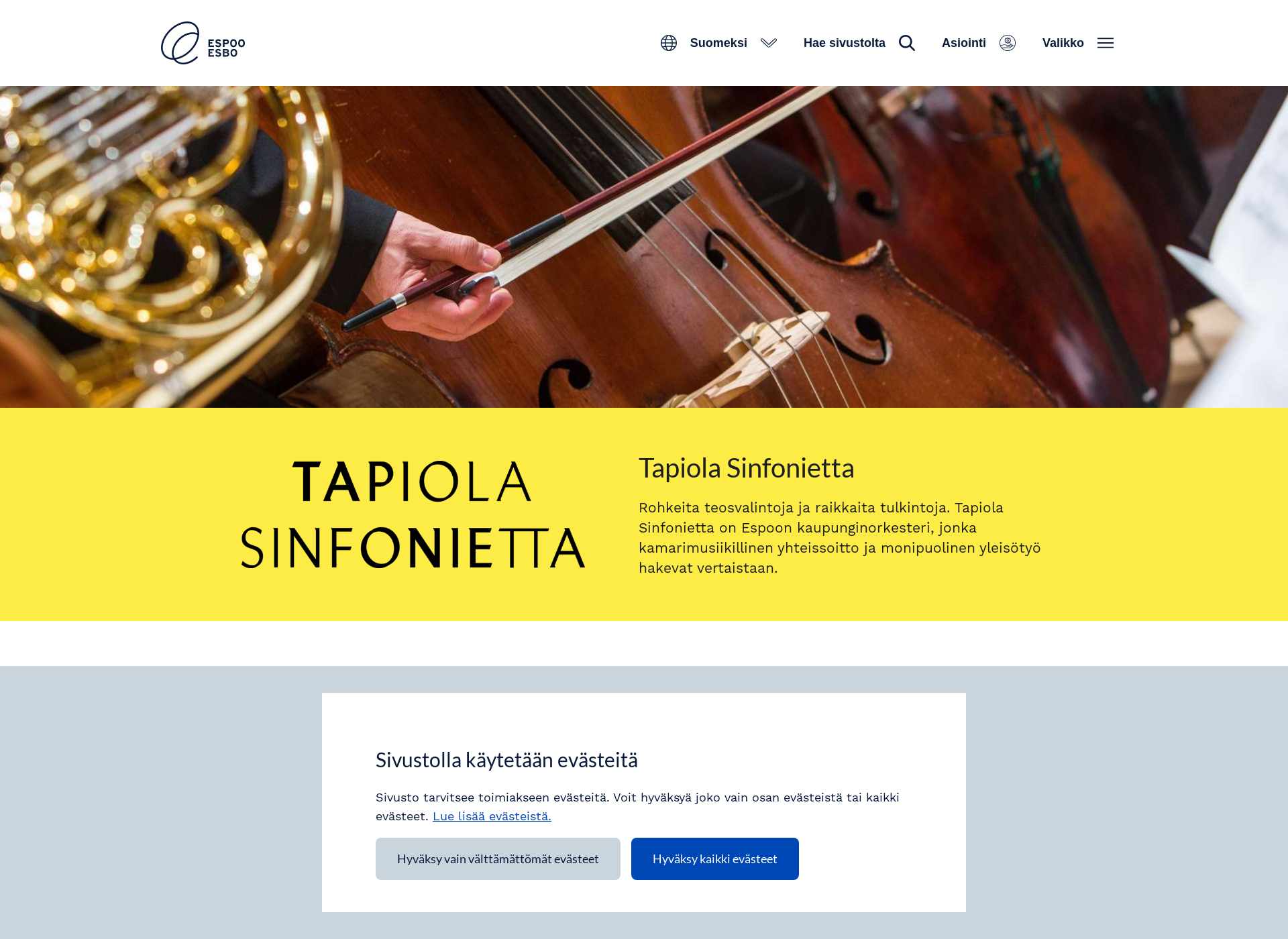 Skärmdump för tapiolasinfonietta.fi