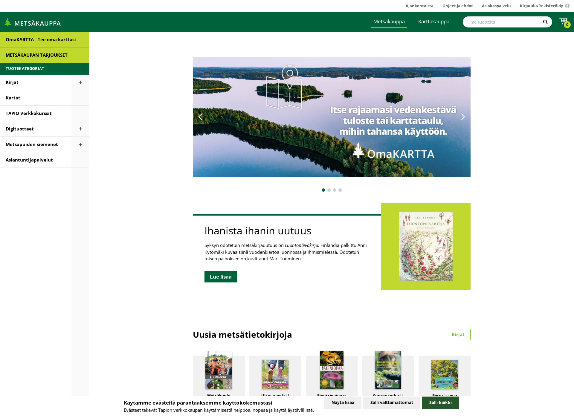 Skärmdump för tapionverkkokauppa.fi
