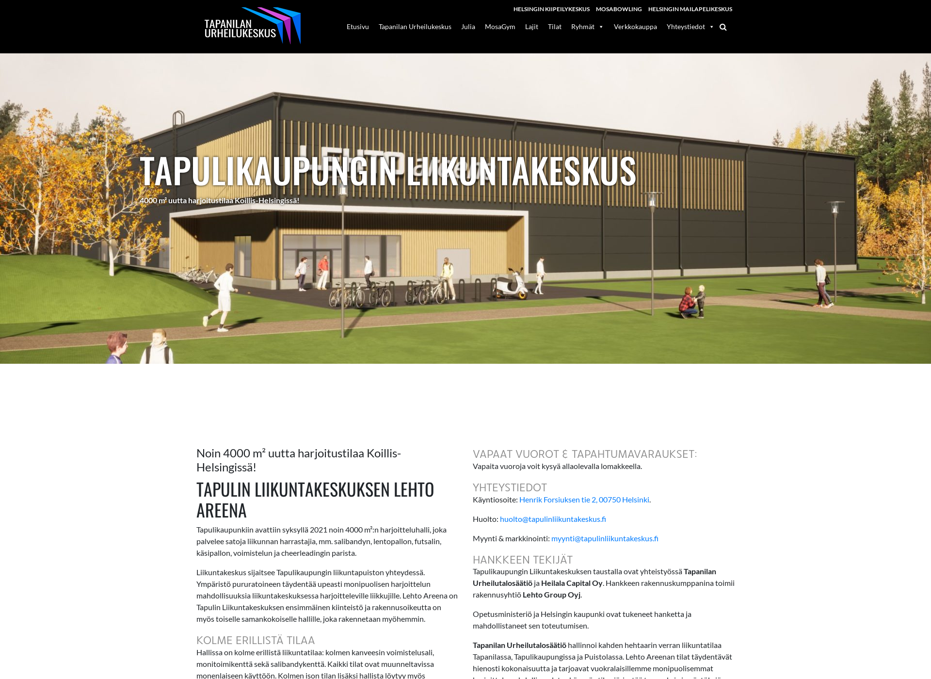 Screenshot for tapulinliikuntakeskus.fi