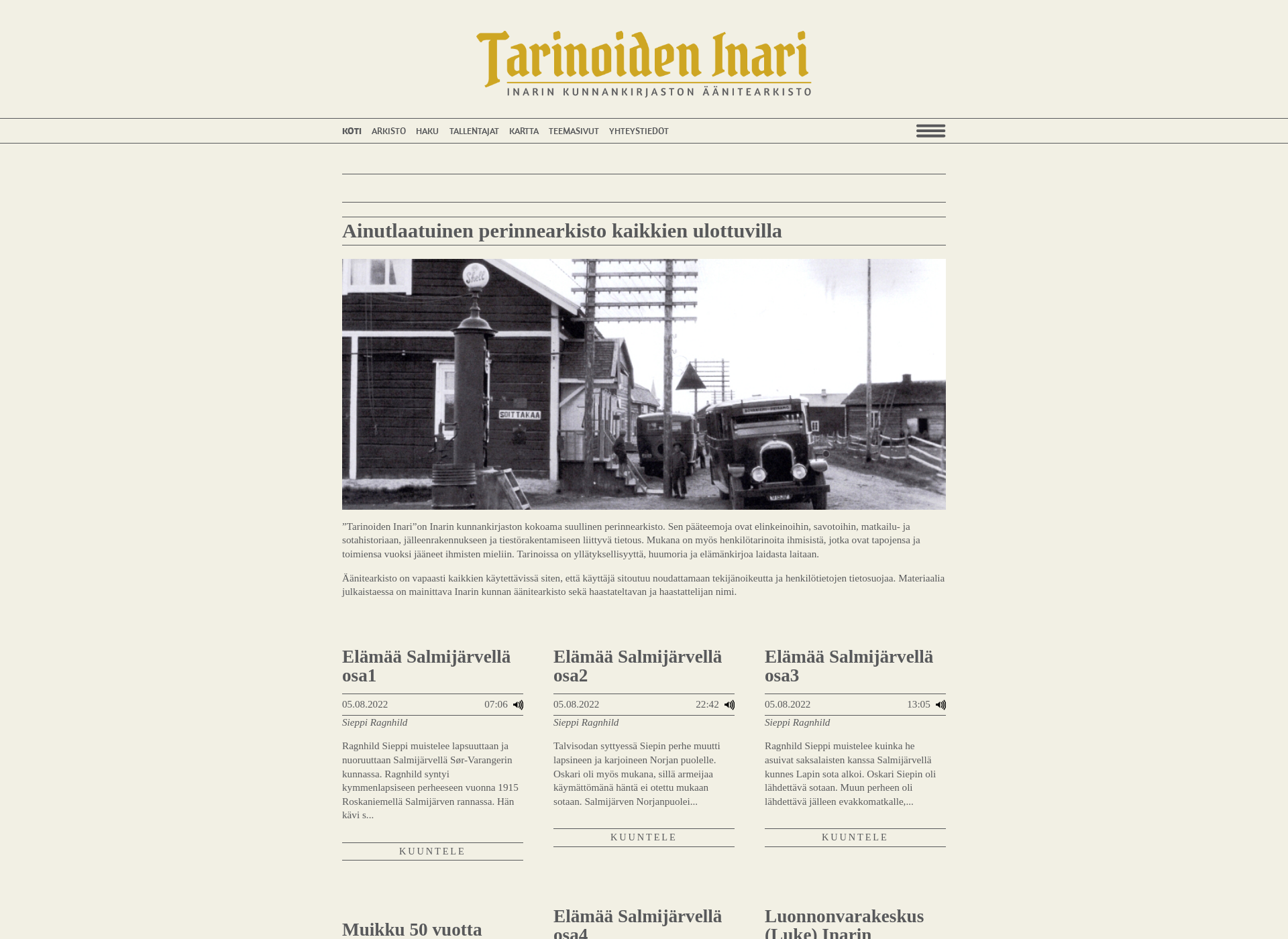 Skärmdump för tarinoideninari.fi