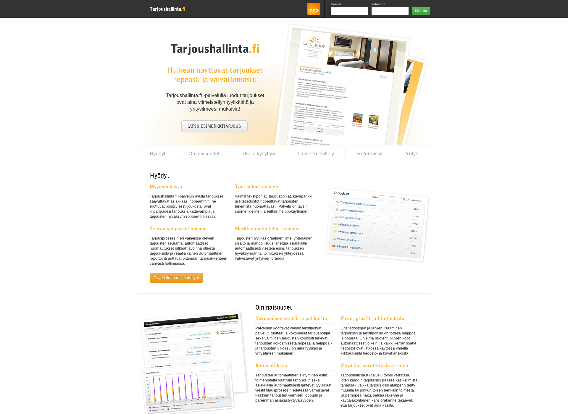 Screenshot for tarjoushallinta.fi