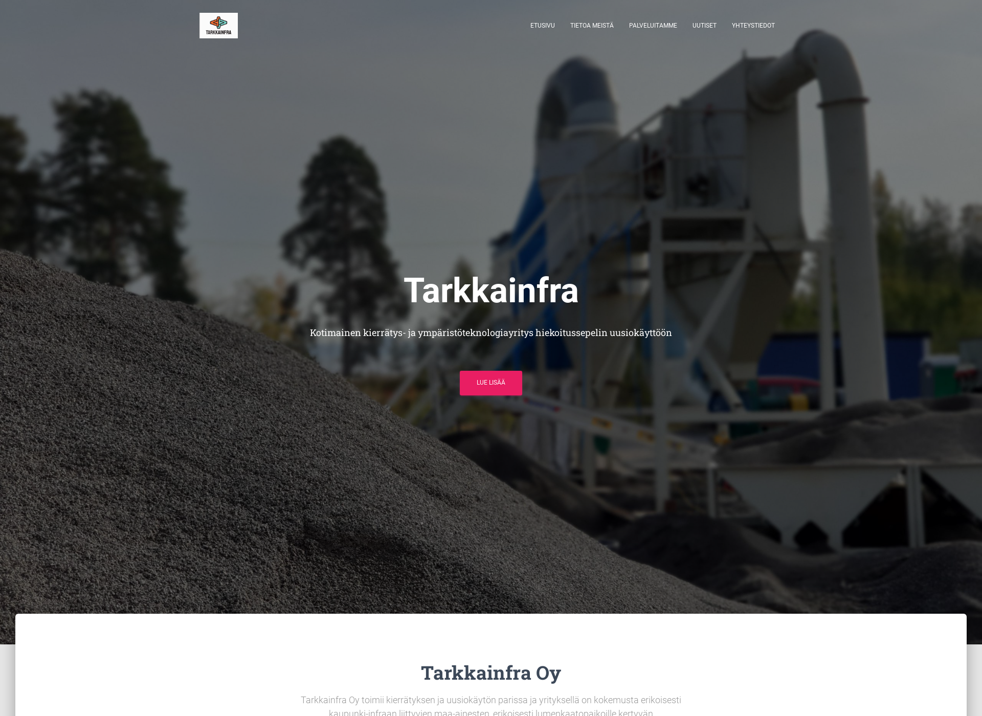 Skärmdump för tarkkainfra.fi