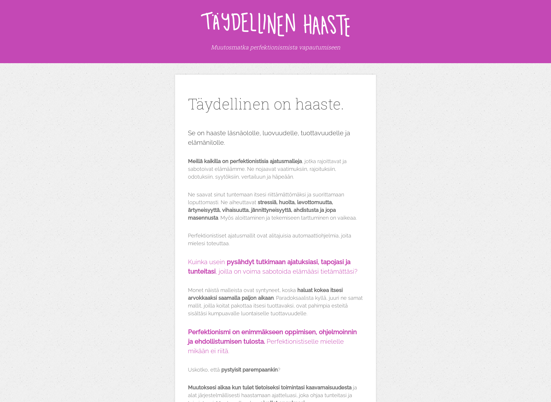 Screenshot for taydellinenhaaste.fi