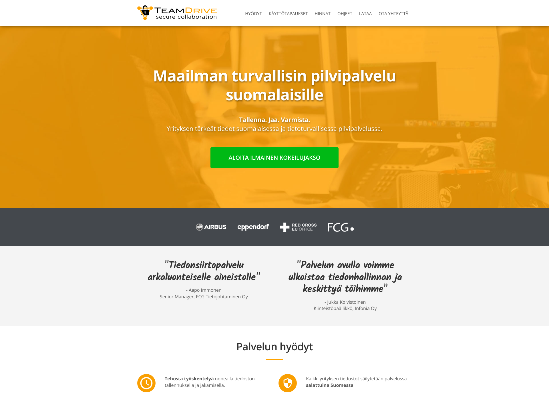 Skärmdump för teamdrive.fi